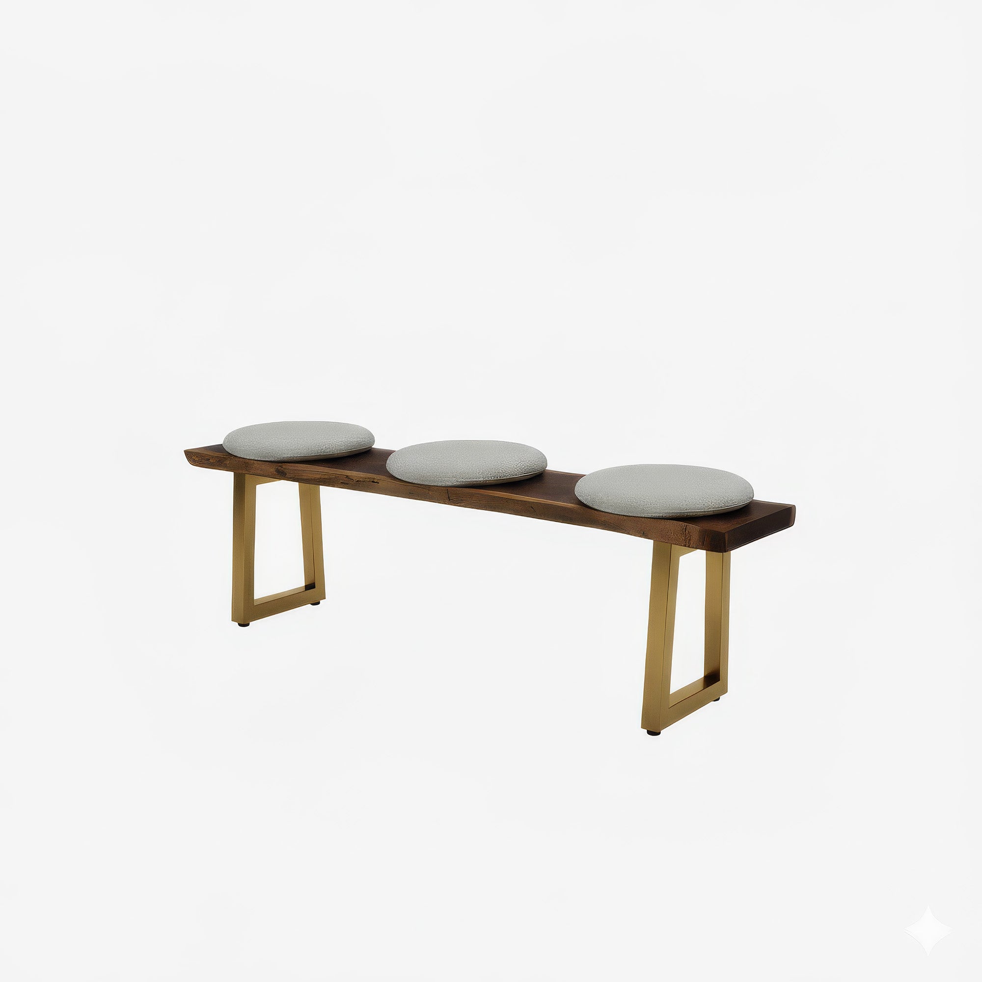 American Black Walnut Ralph Stone Fabric Cushion Brass Bench