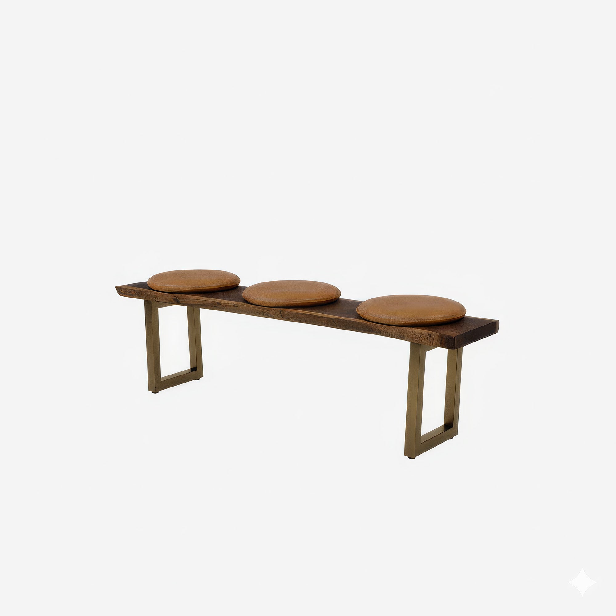 American Black Walnut Ralph Kansas Cognac Cushion Brass Bench