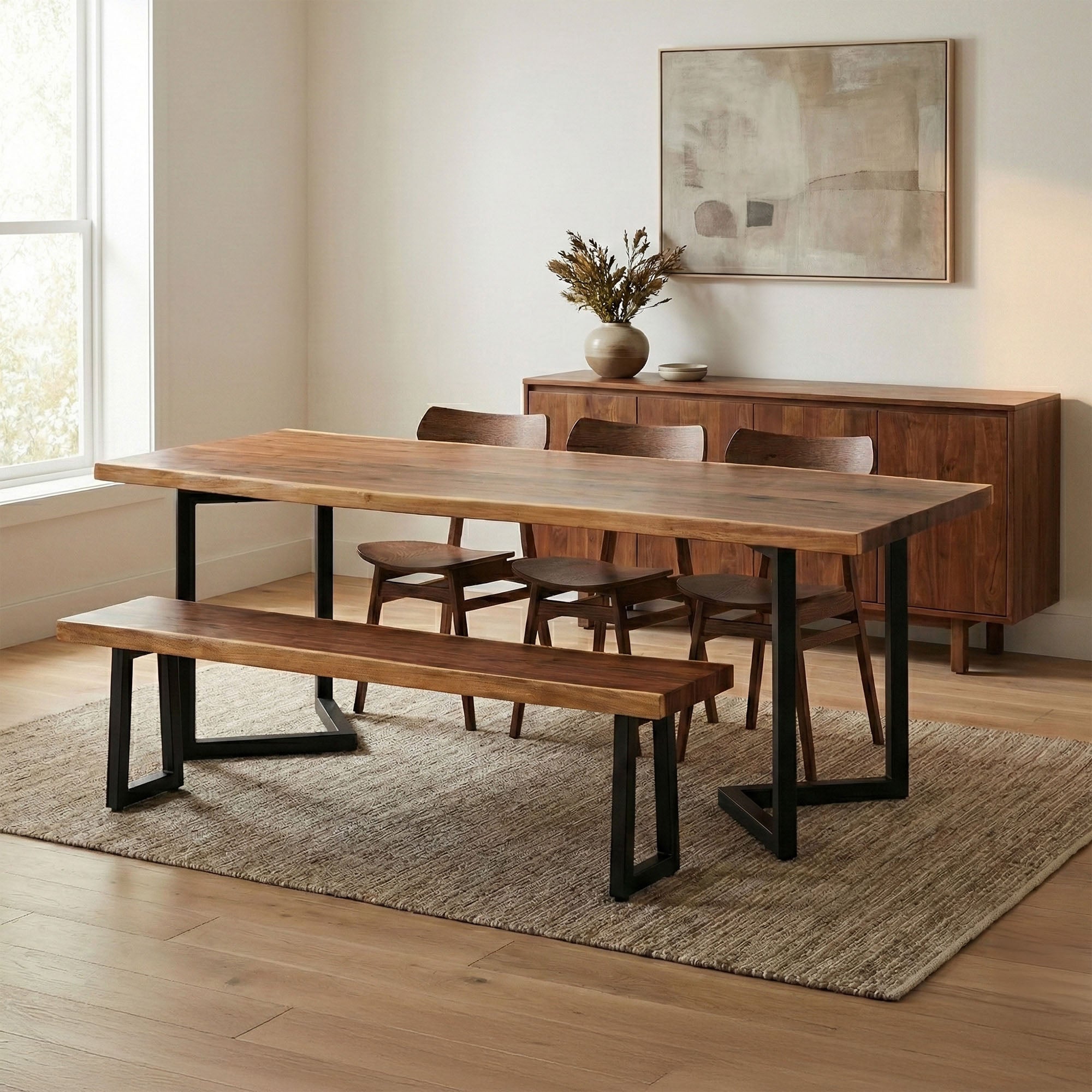 American Black Walnut Dining Table Set for 6 with Bench