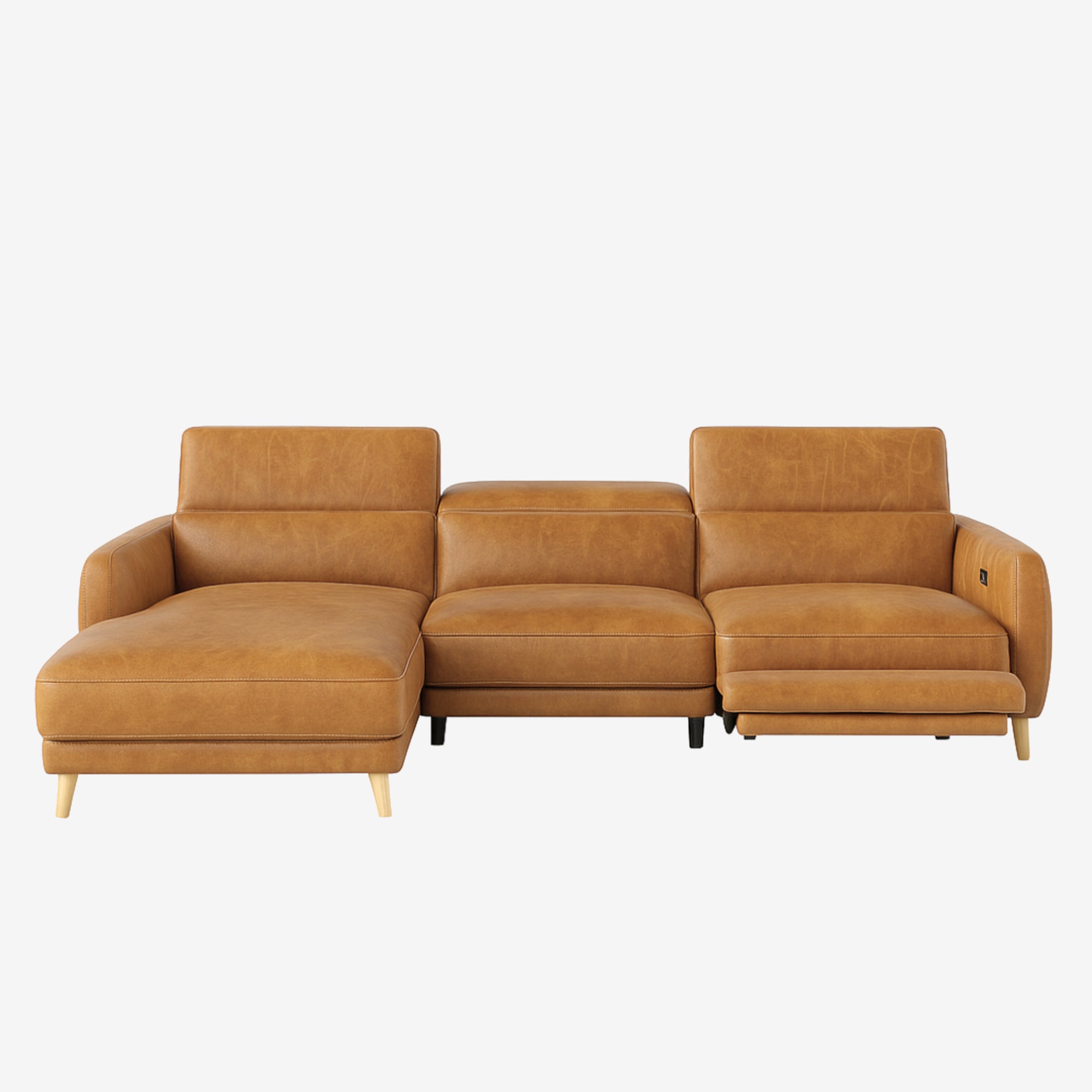 Hampton L-Shaped Leather Recliner Sofa Chester Tan Left