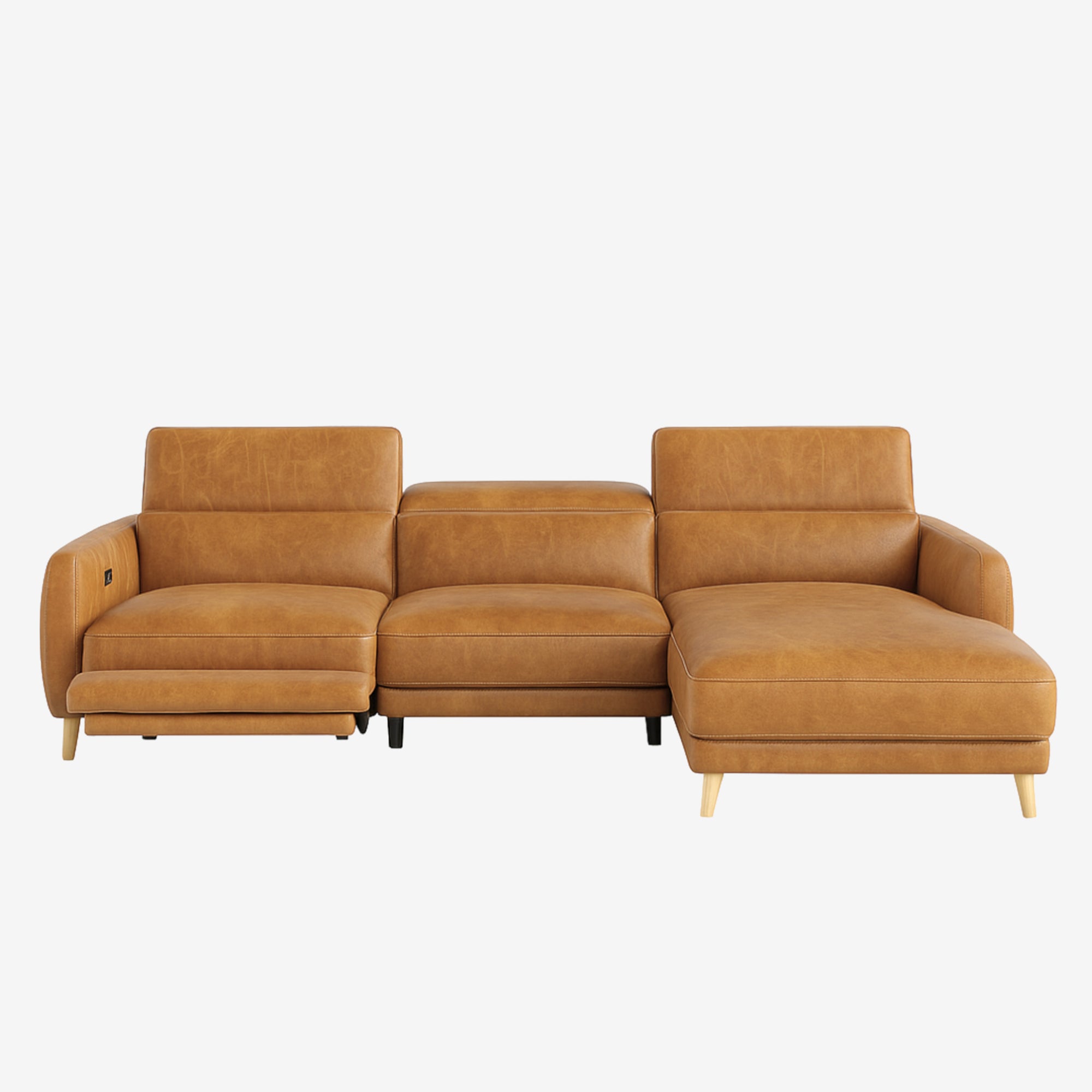 Hampton L-Shaped Leather Recliner Sofa Chester Tan Right