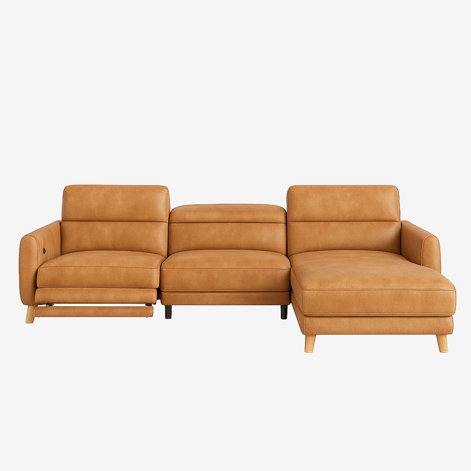 Hampton L-Shaped Leather Recliner Sofa Kansas Cognac Right