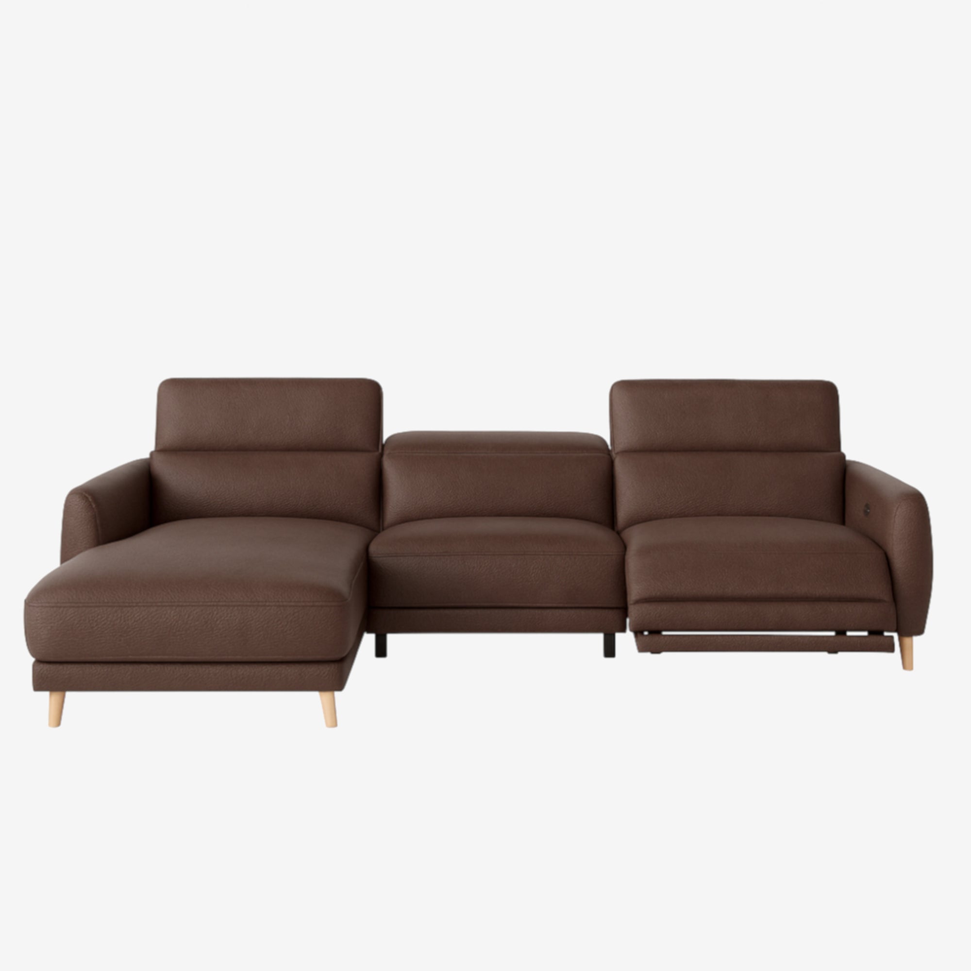 Hampton L-Shaped Leather Recliner Sofa Natural Brown Left