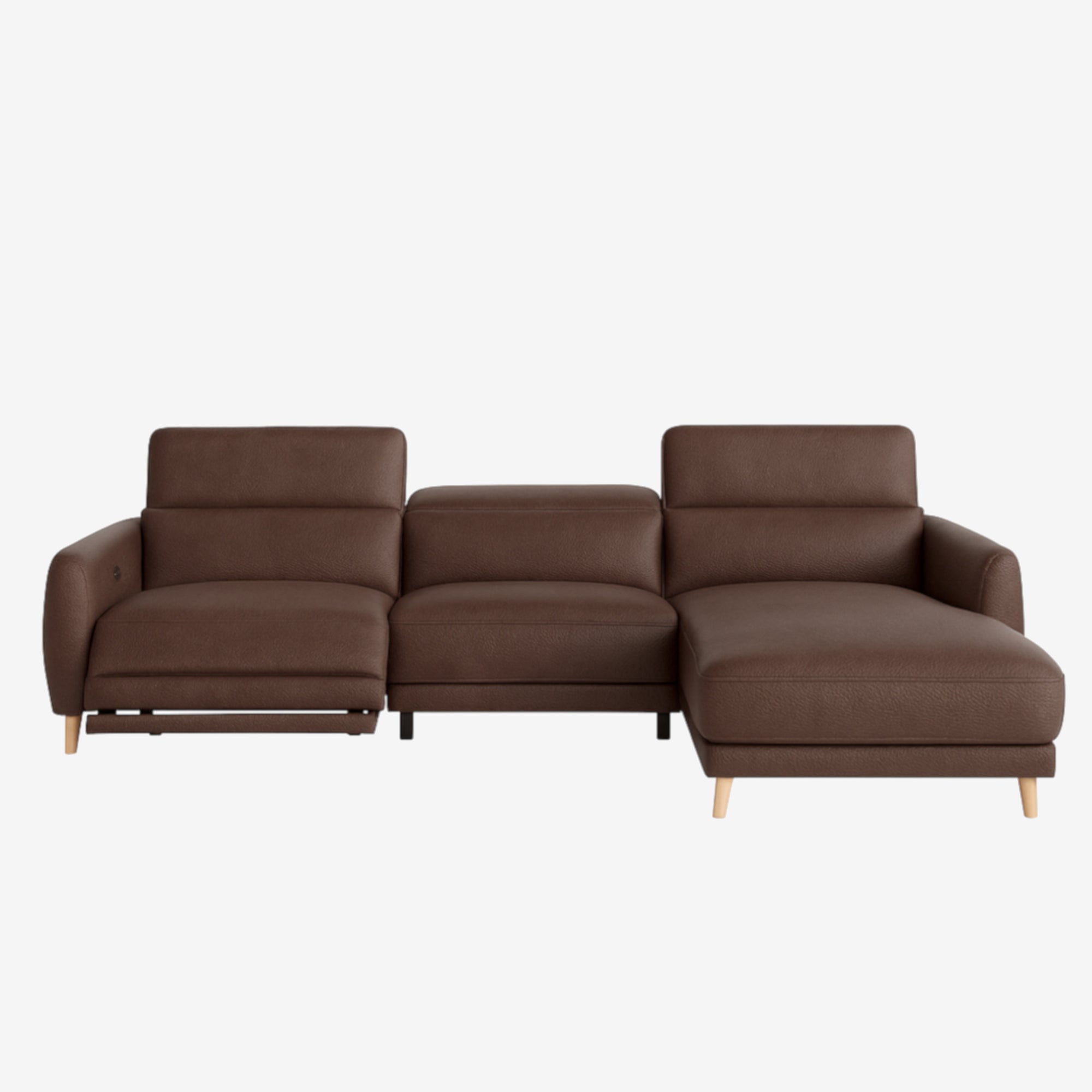 Hampton L-Shaped Leather Recliner Sofa Natural Brown Right