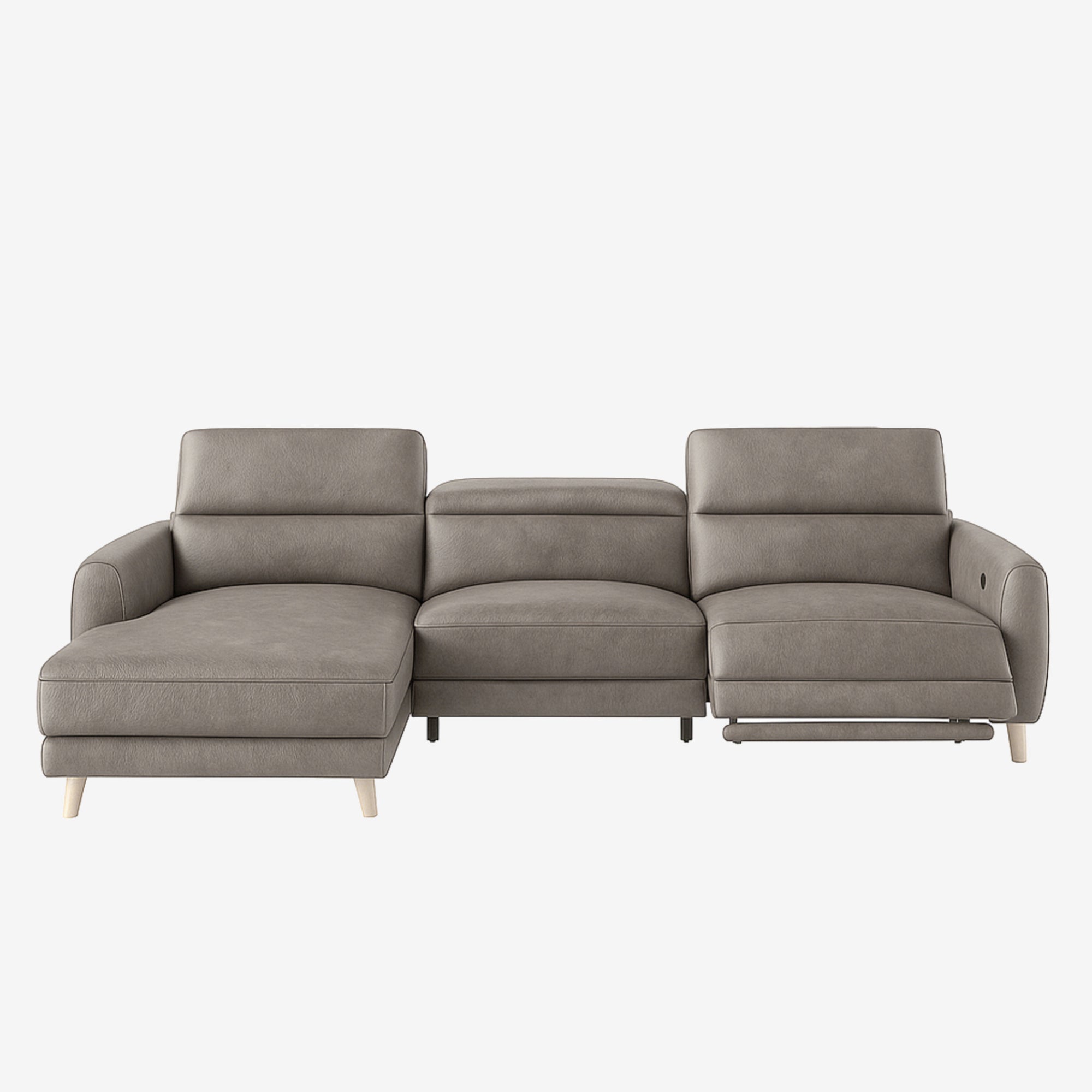 Hampton L-Shaped Leather Recliner Sofa Natural Grey Left