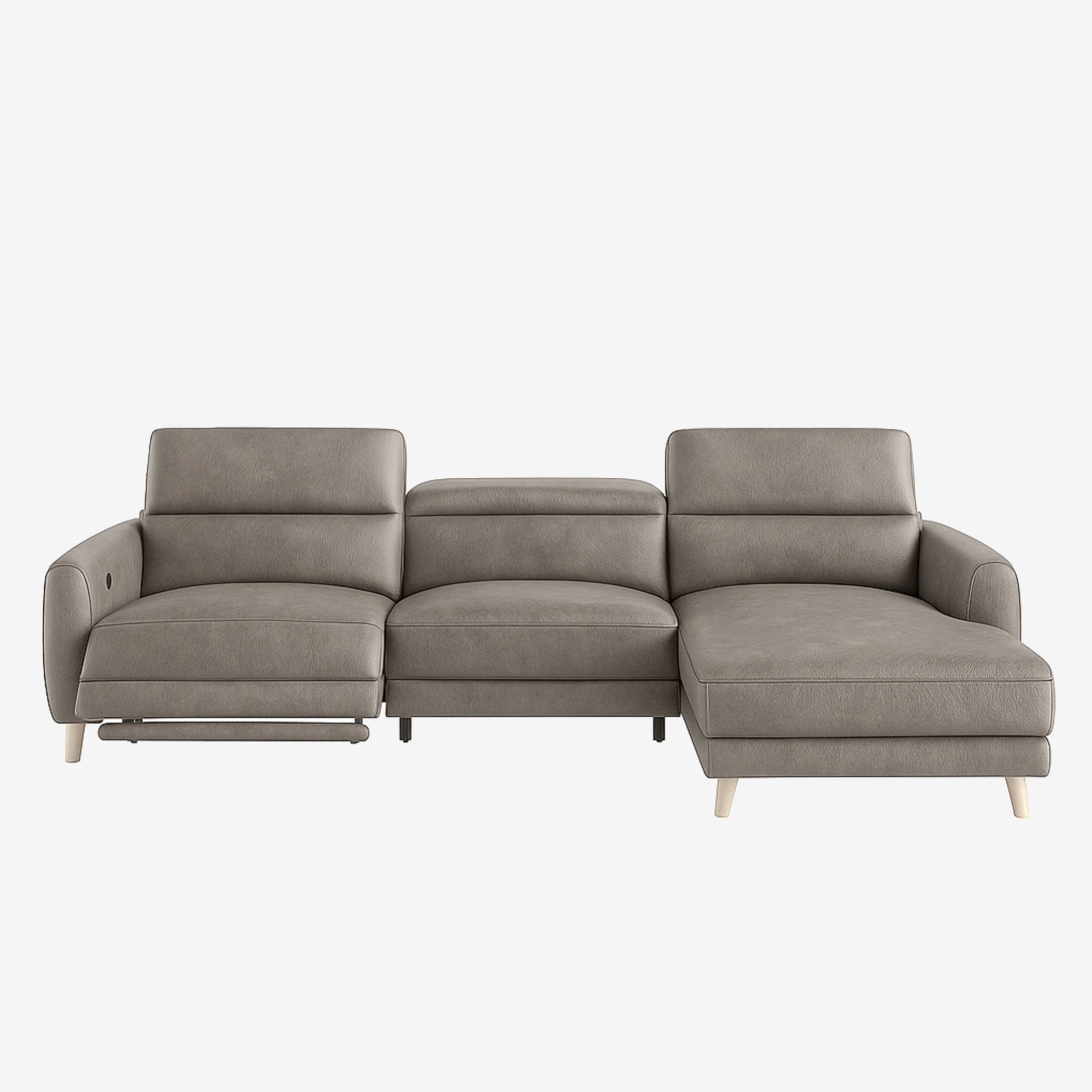Hampton L-Shaped Leather Recliner Sofa Natural Grey Right