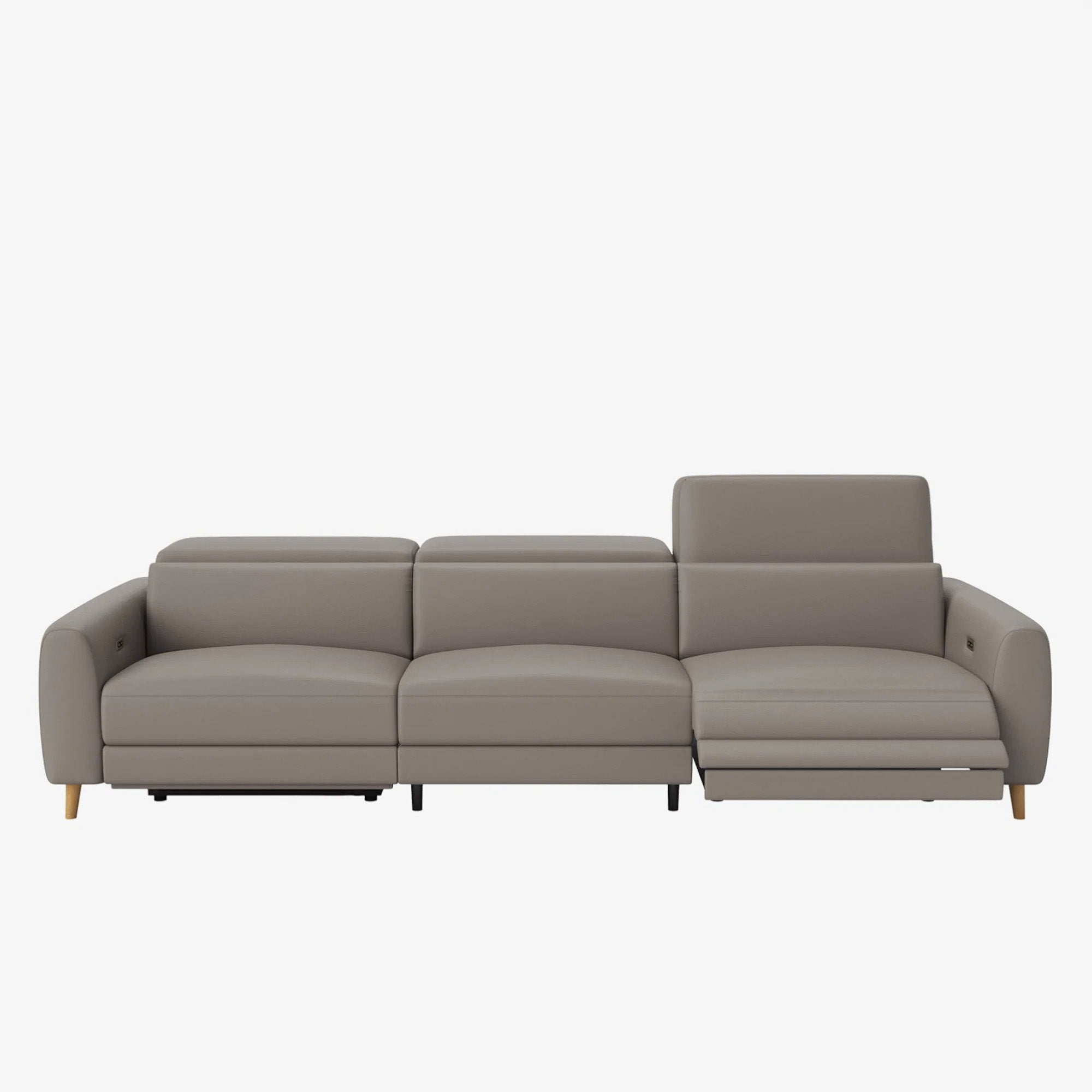 Hampton 4 Seater Recliner Sofa Leather Natural Grey