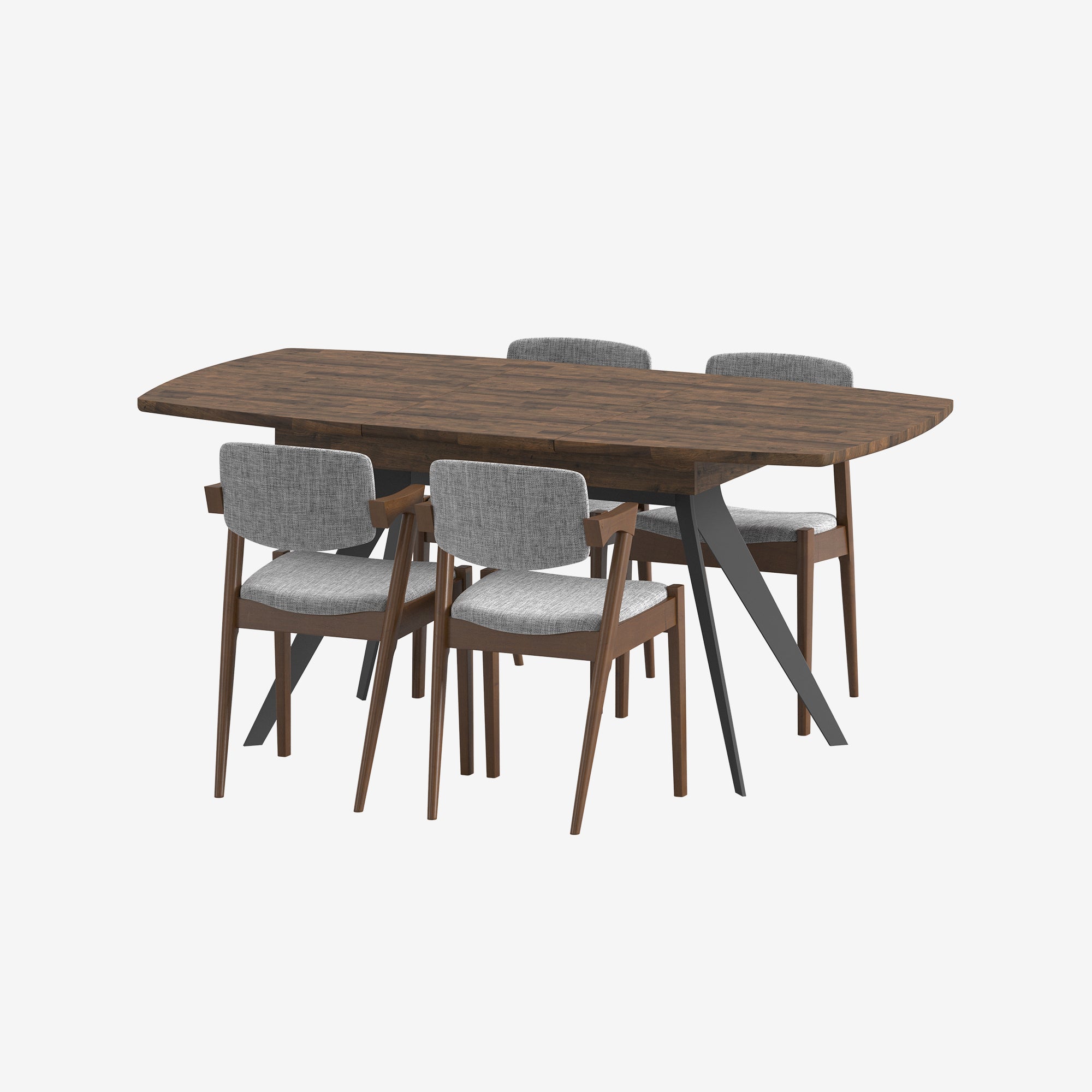 Dining Table Set for 4-6 Hudson Extendable Dining Table 1.4-1.9m + 4 Atlas Mocha Walnut Dining Chairs