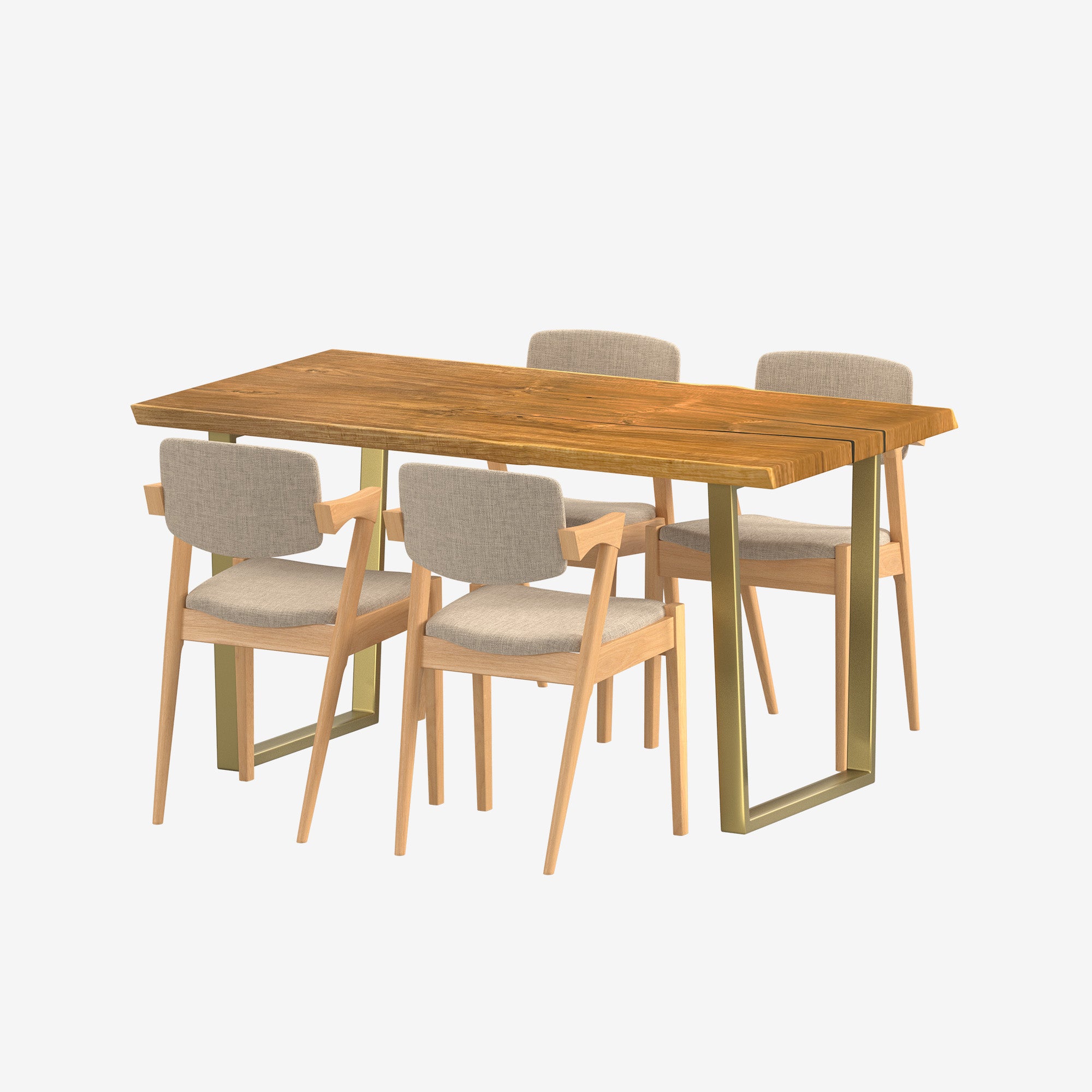 Dining Table Set for 4 Indonesian Dining Table 1.6m + 4 Atlas Natural Dining Chairs