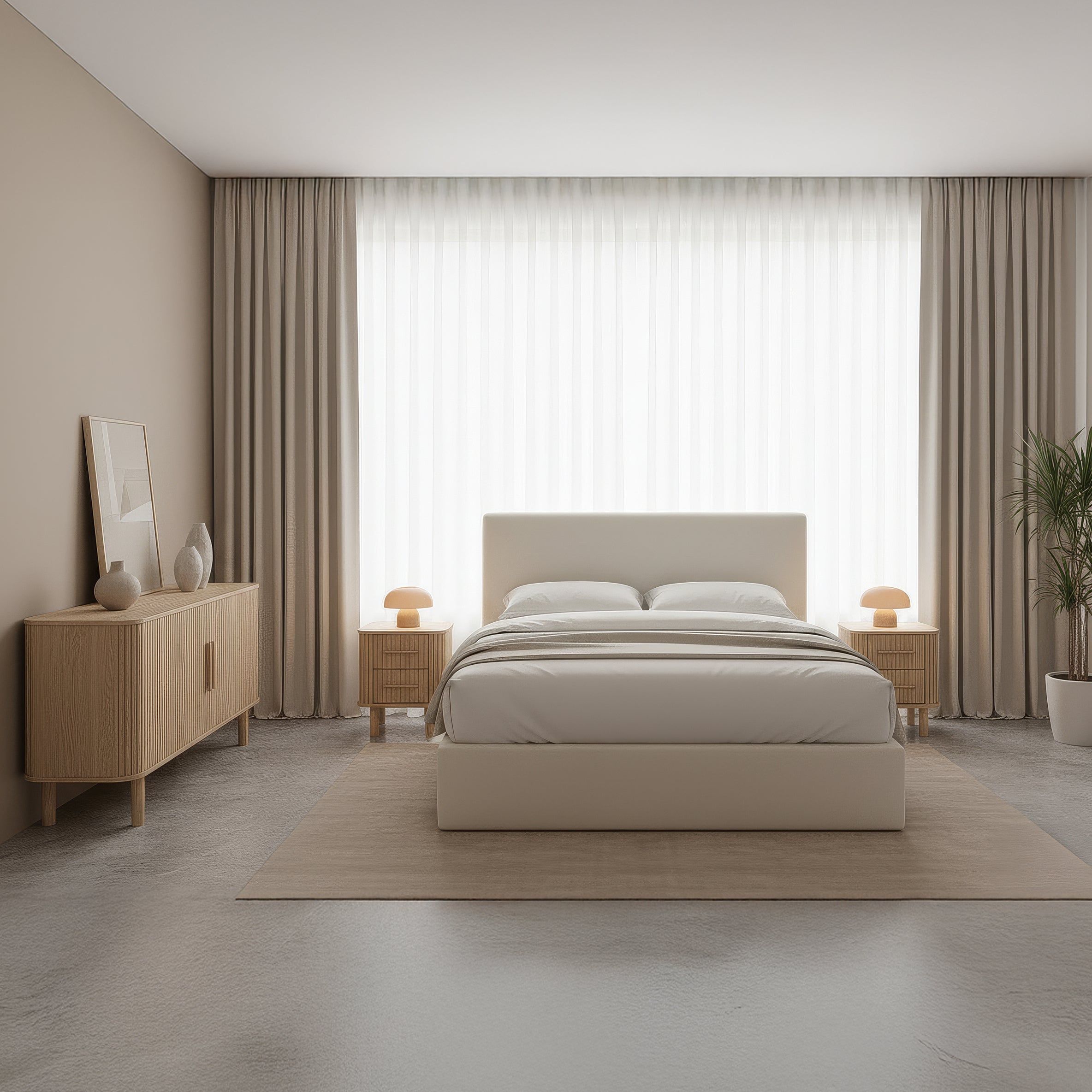 Lisbon Fabric Storage Bed Queen Lifestyle Photo