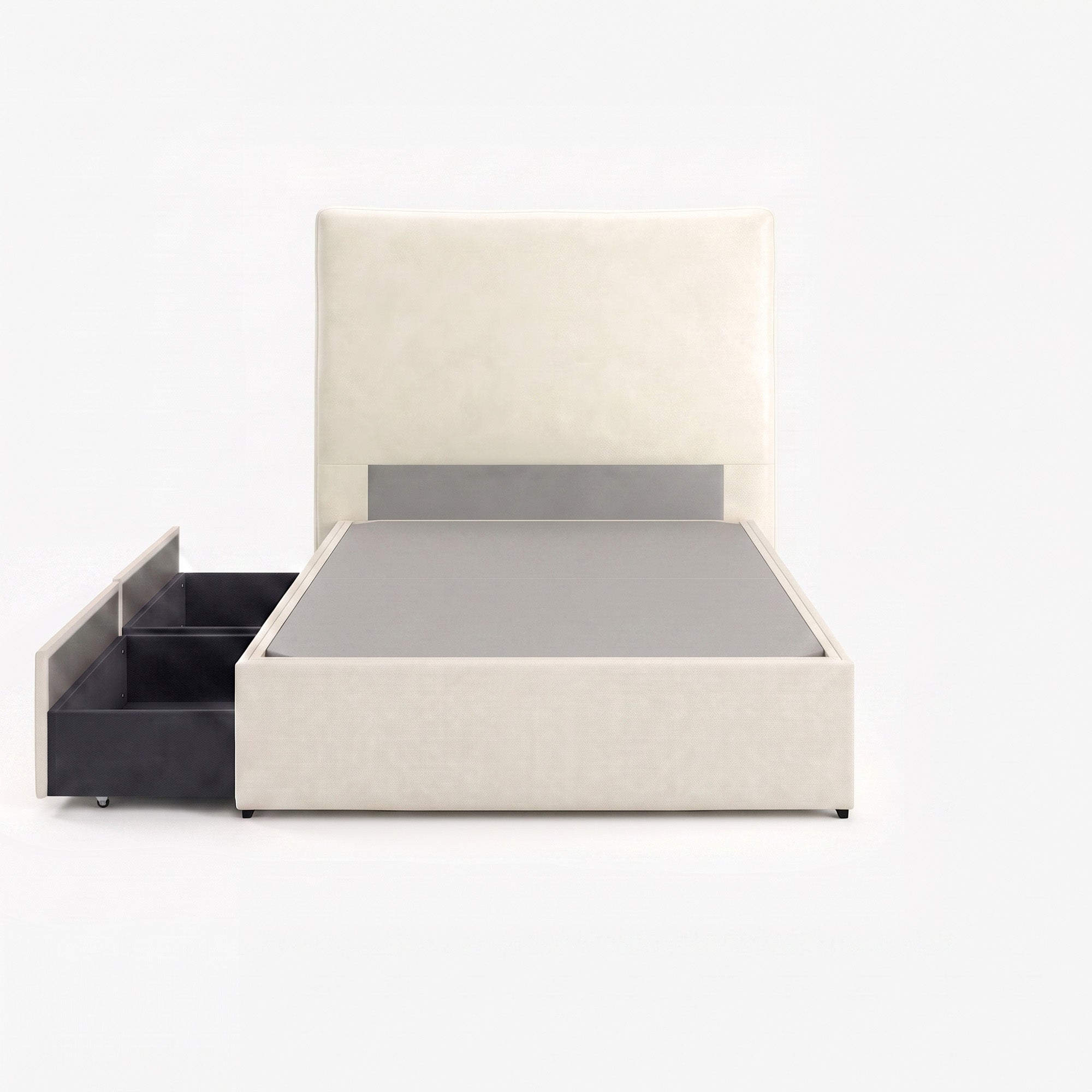 Lisbon super single right drawer storage bed frame in white performance fabric