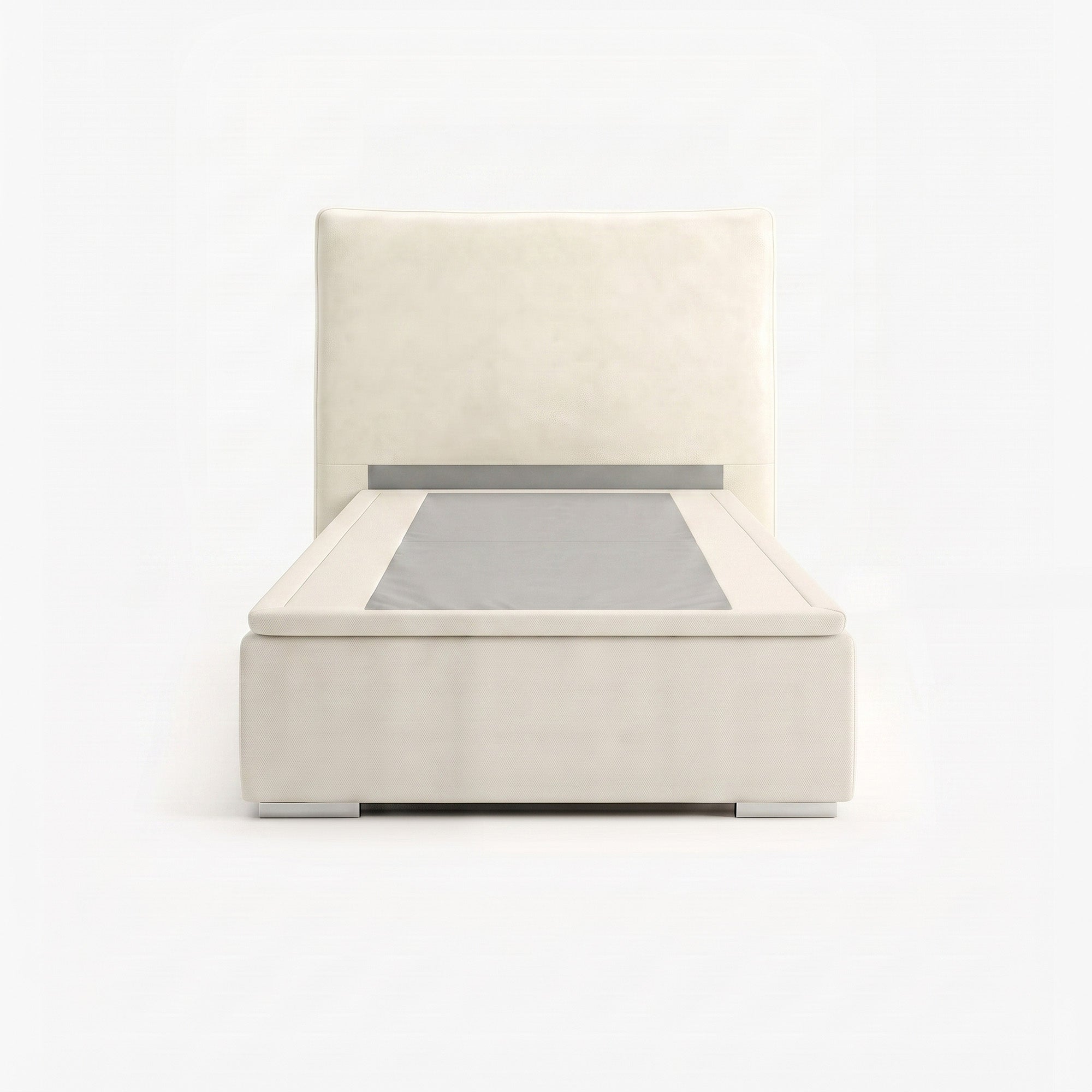 Lisbon super single high lift up storage bed frame in white performance fabric