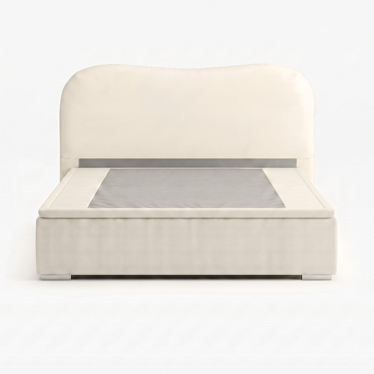 Marlow king high lift up storage bed frame in white performance fabric