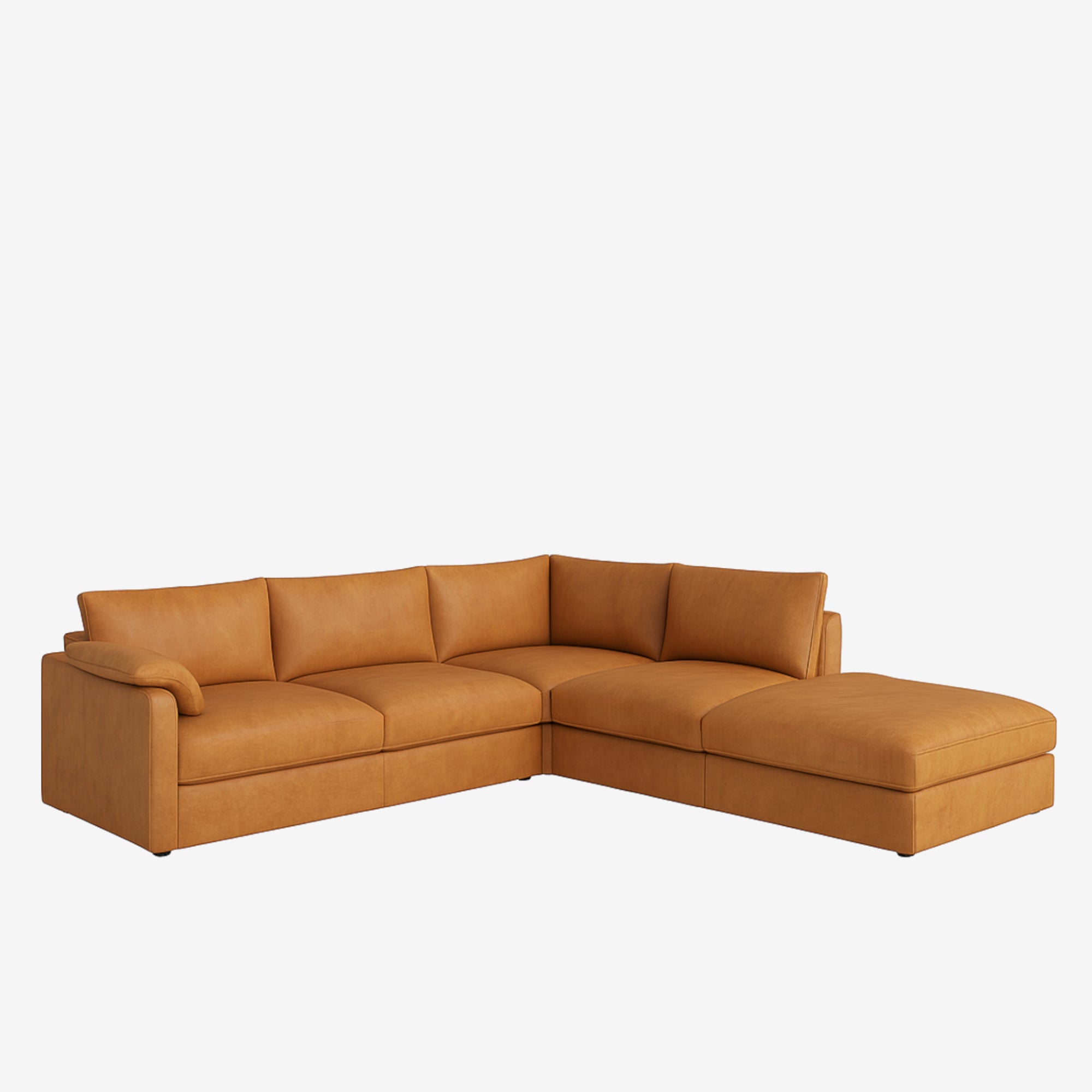 Melo Sectional Leather Sofa Right Kansas Cognac