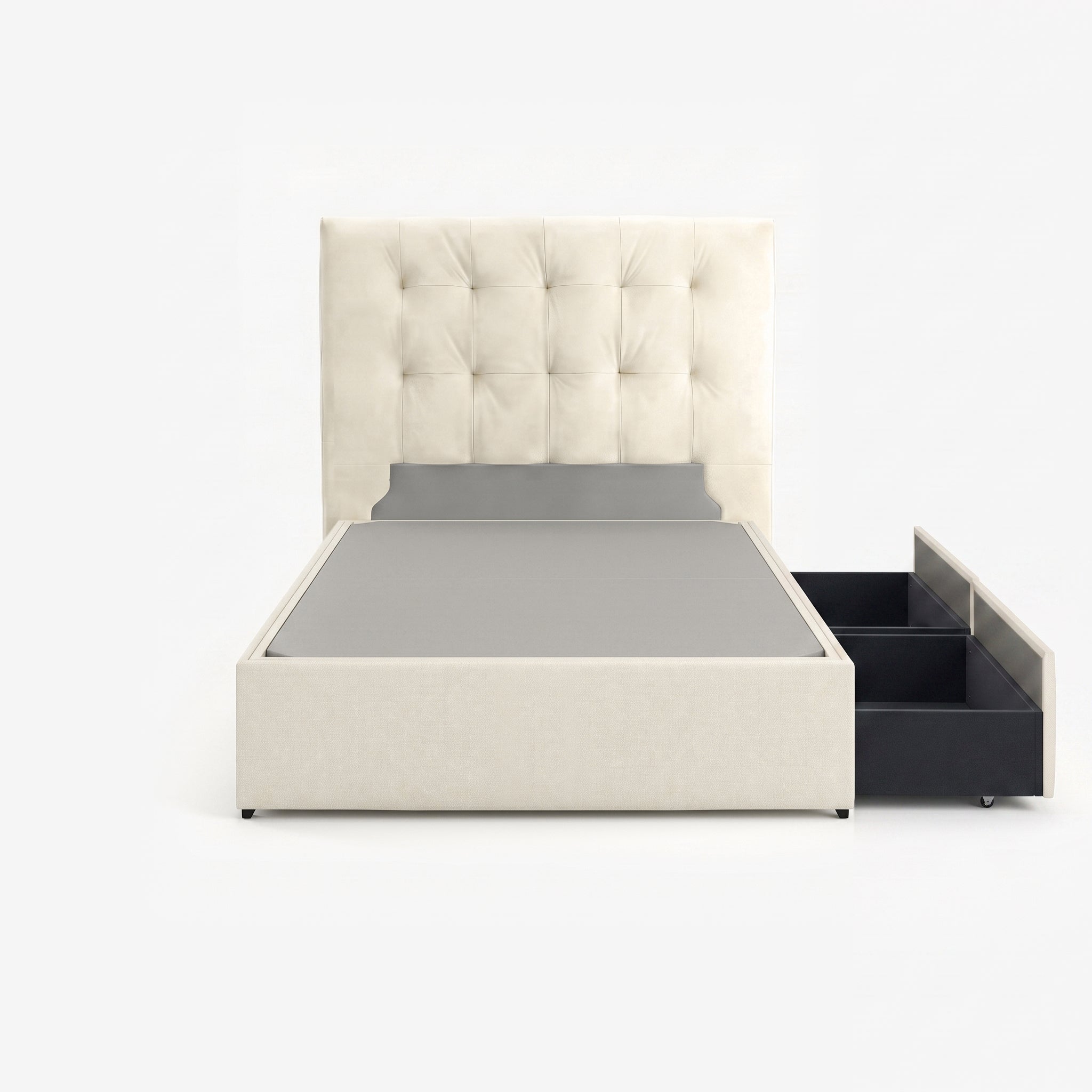 Tokyo super single left drawer storage bed frame in white performance fabric
