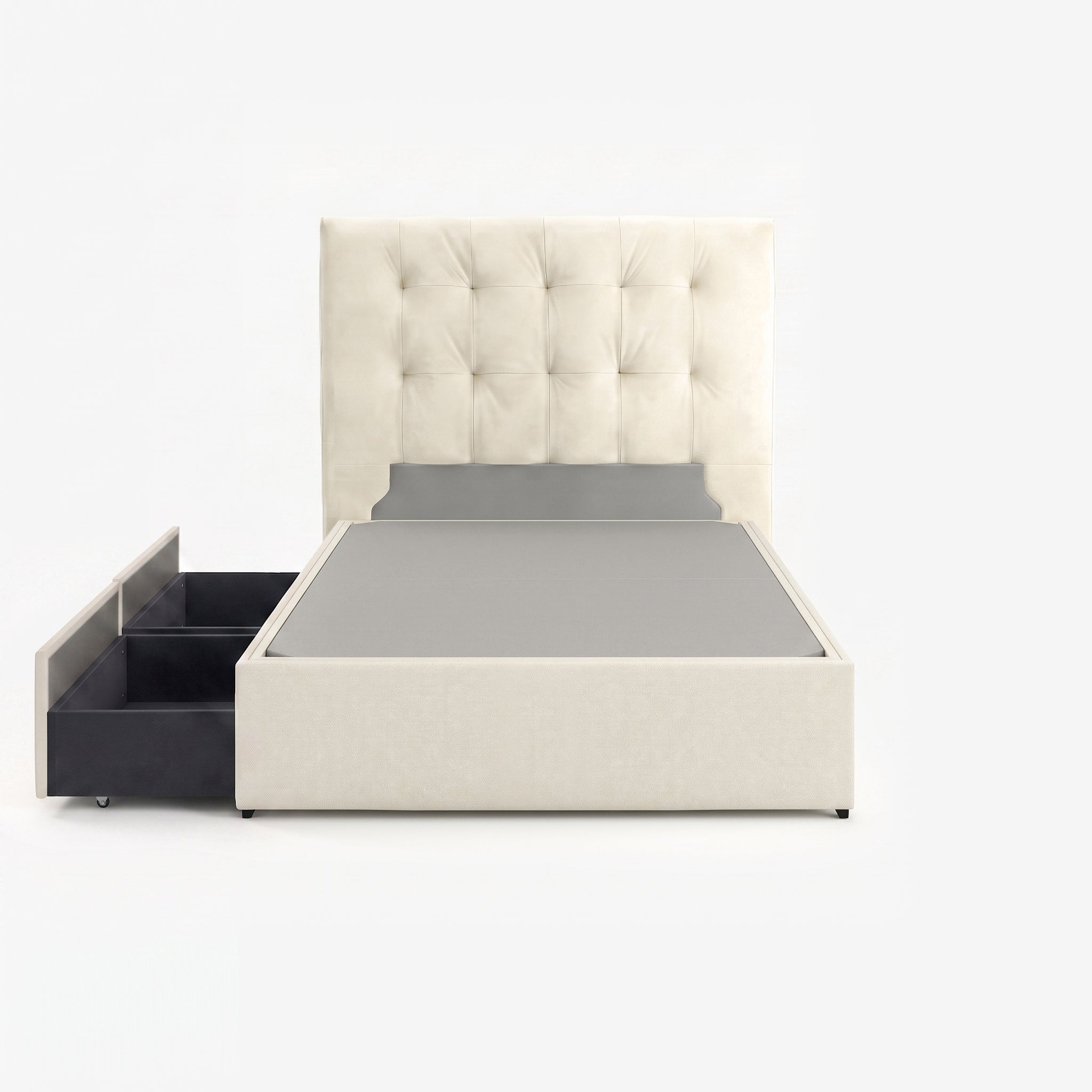 Tokyo super single right drawer storage bed frame in white performance fabric