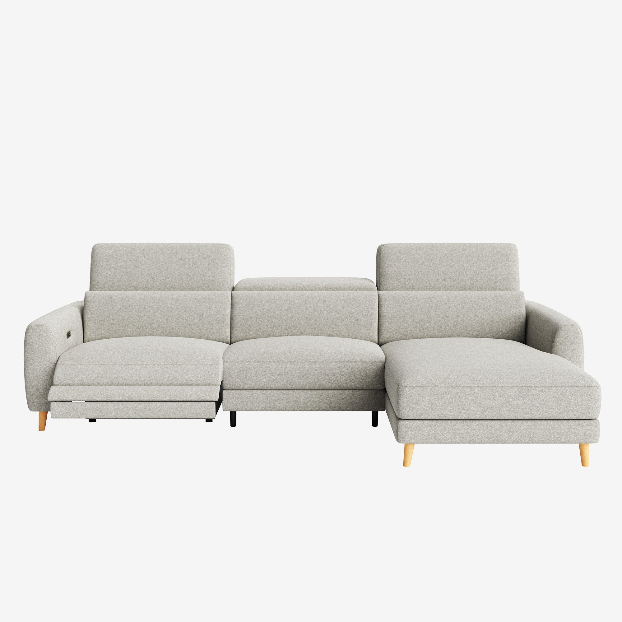 Hampton L-Shaped Fabric Recliner Sofa Stone Right