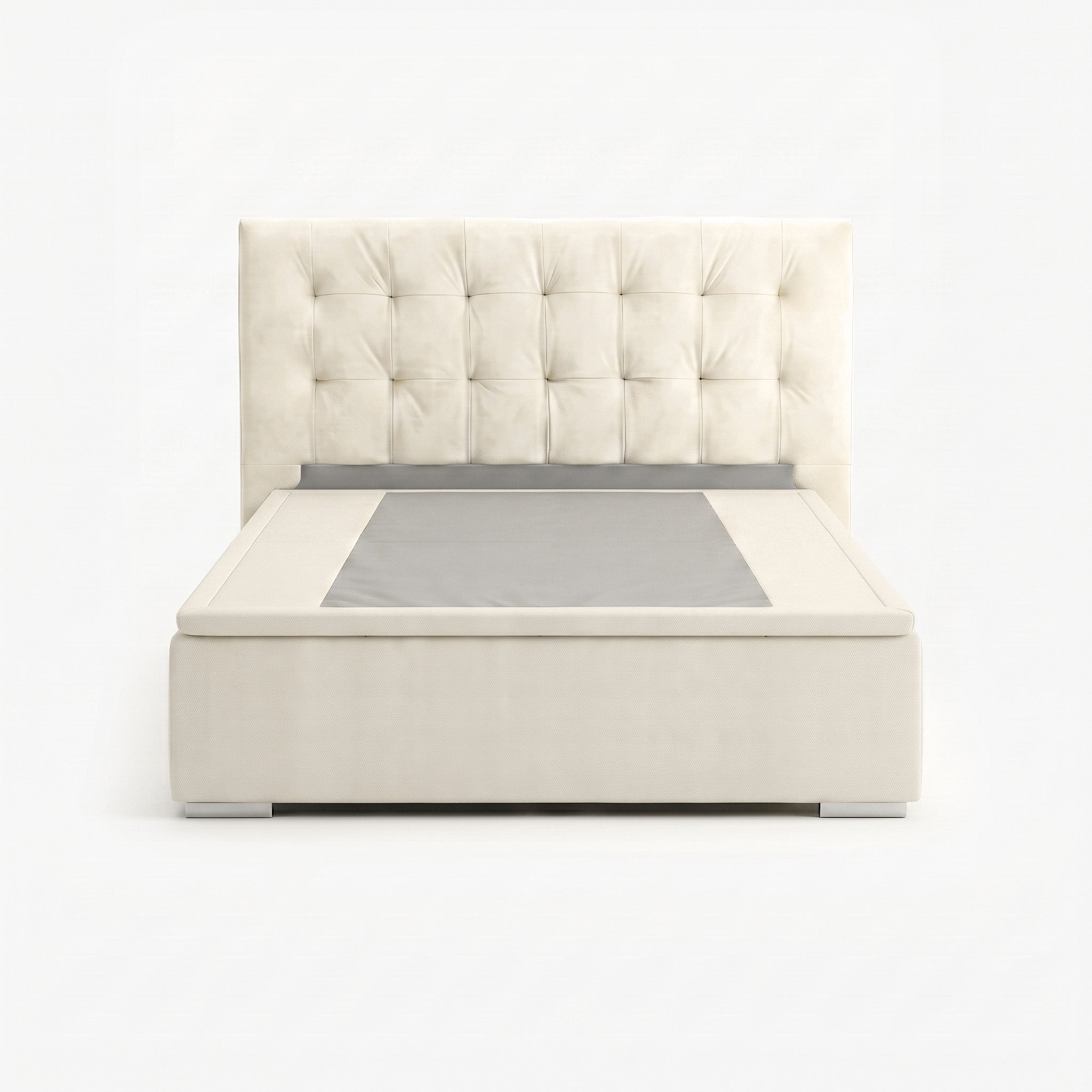 Tokyo queen high lift up storage bed frame in white performance fabric