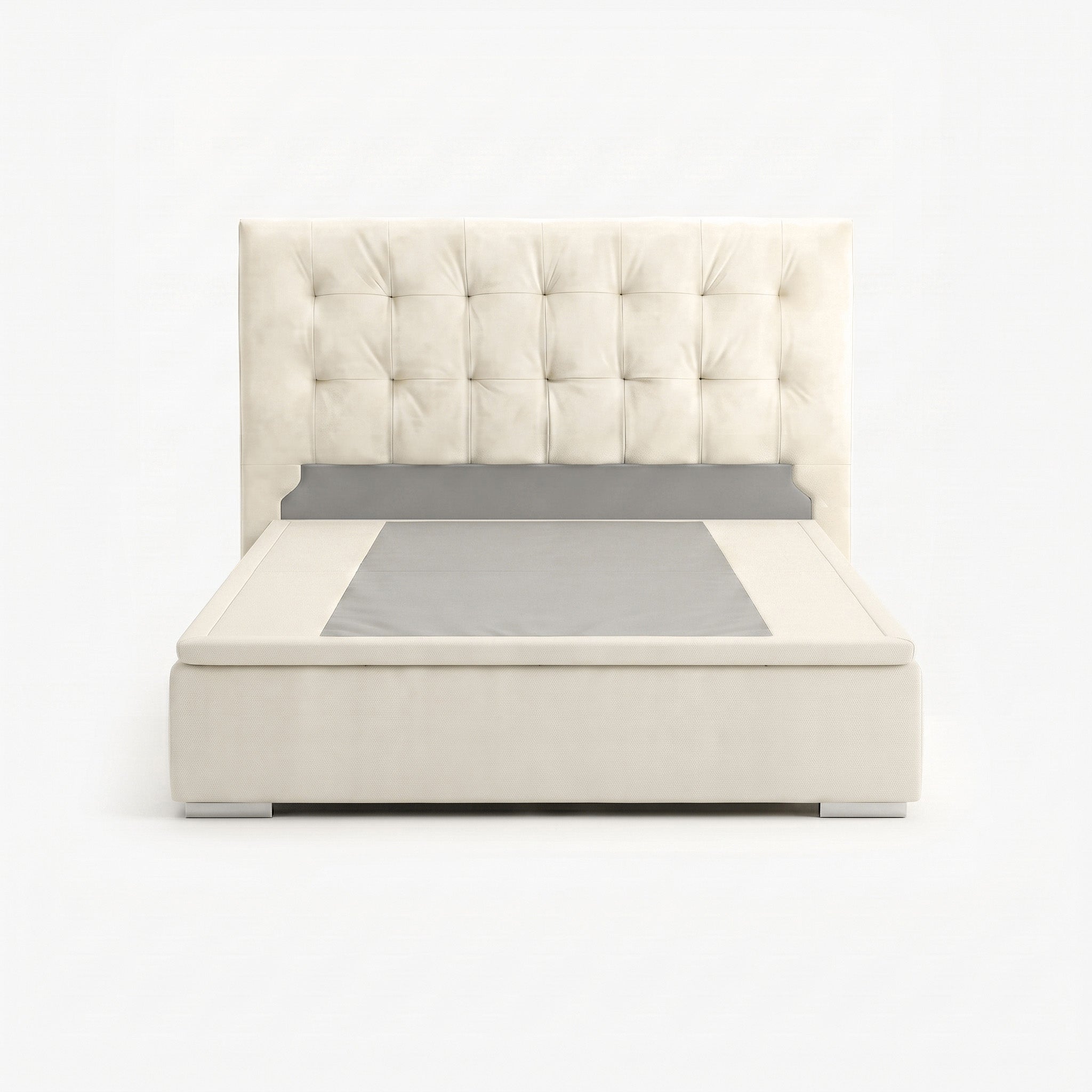 Tokyo queen lift up storage bed frame in white performance fabric