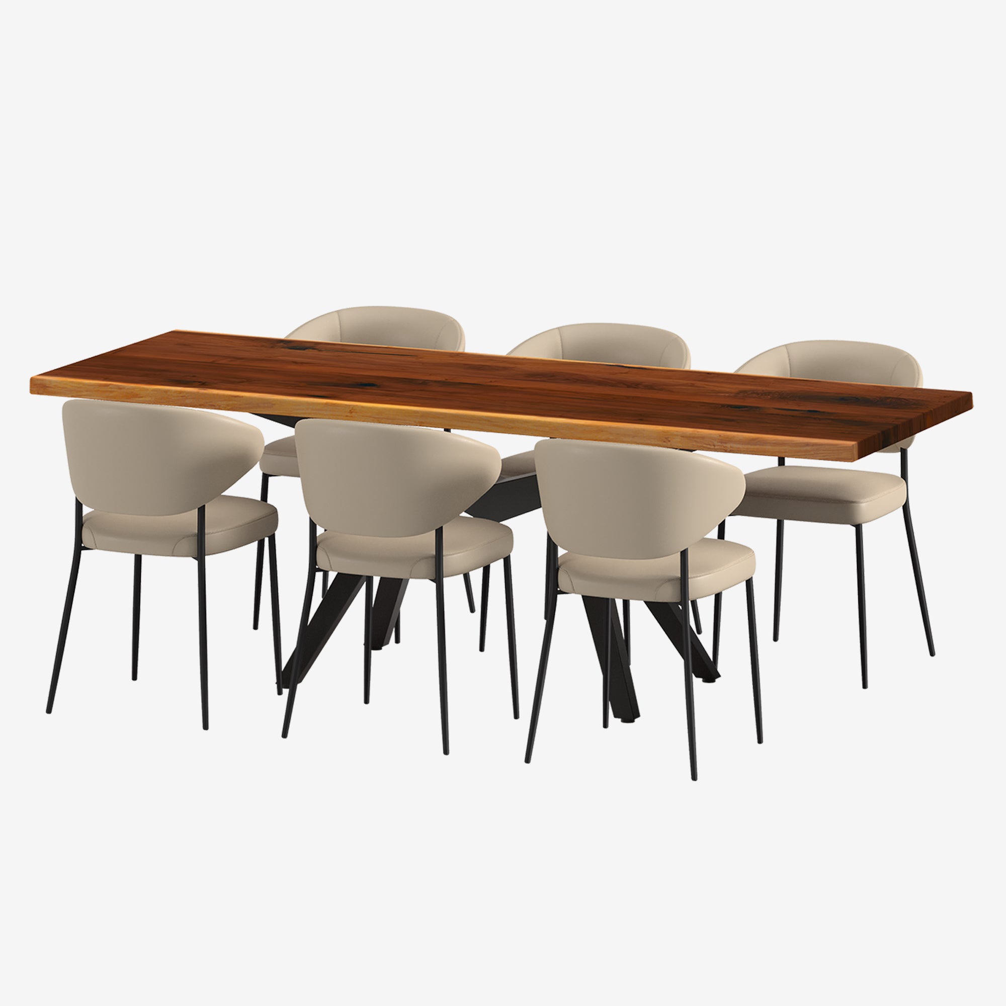 Dining Table Set for 6 American Black Walnut Dining Table 2.4m + 6 Luna Taupe Dining Chairs