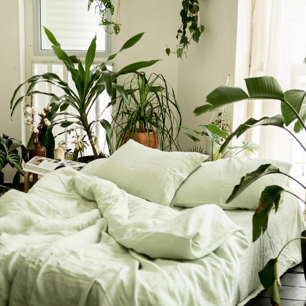 Sunday Bedding - French Linen Sheet Set in Sage Green Lifestyle Photo