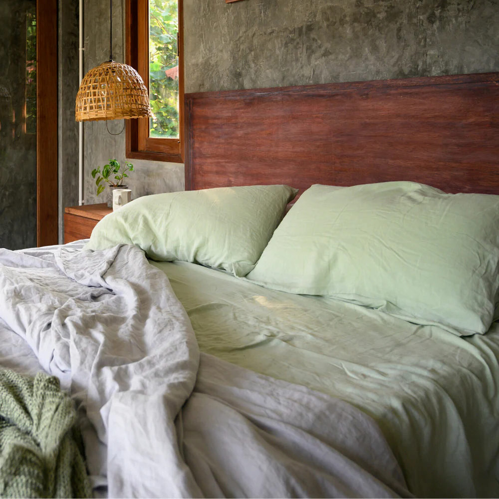 Sunday Bedding - French Linen Sheet Set in Sage Green Lifestyle Photo