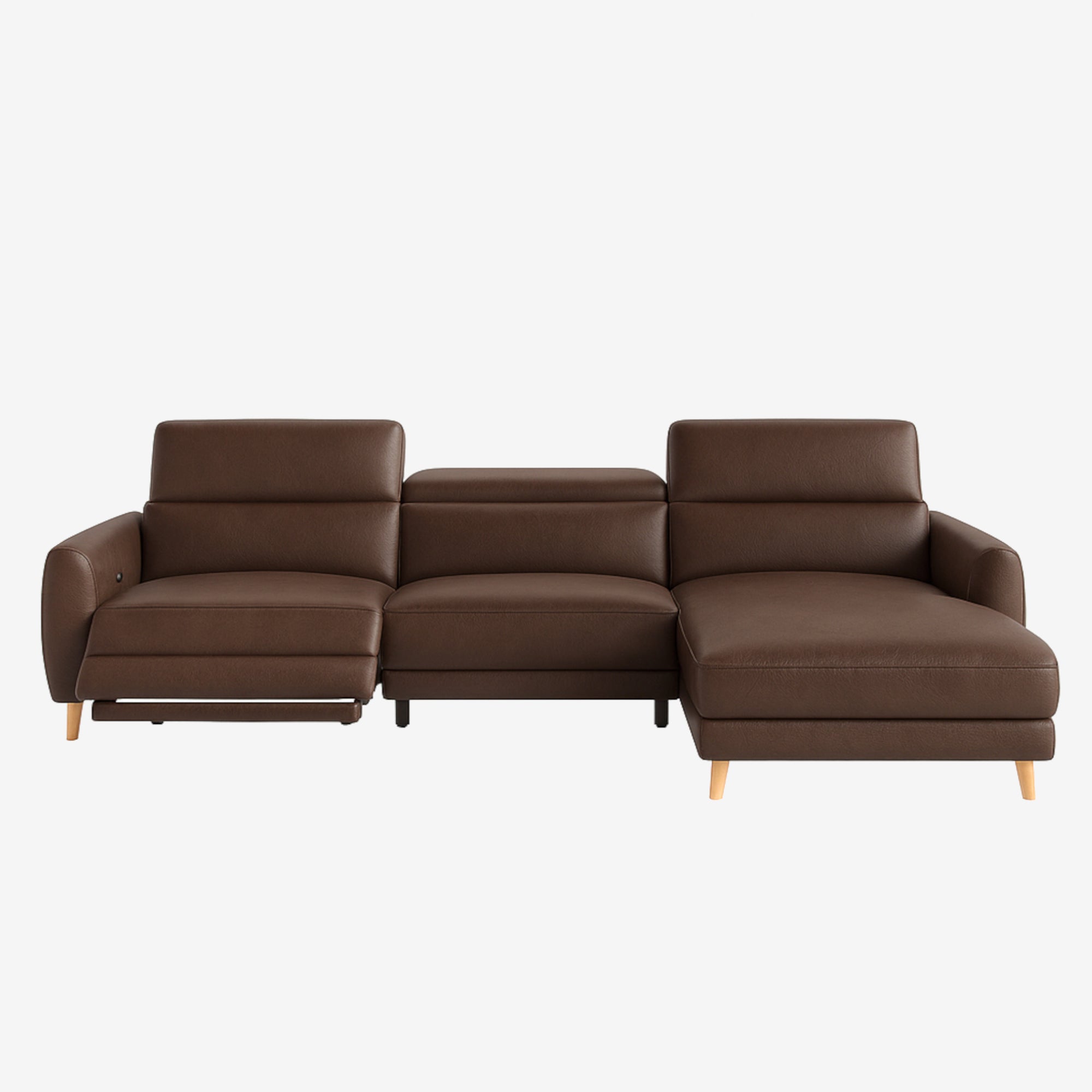 Hampton L-Shaped Leather Recliner Sofa Chester Walnut Right