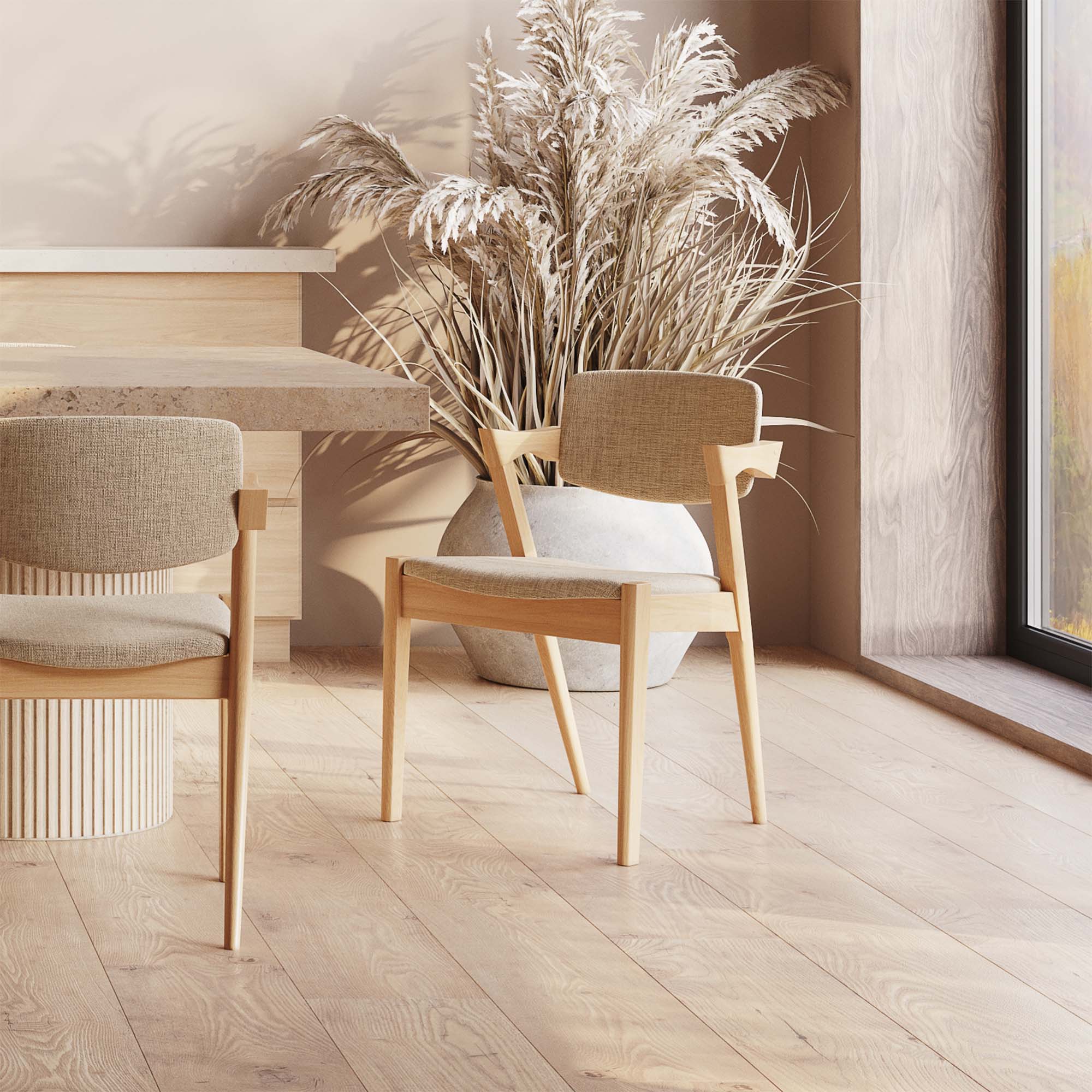 Dining Table Set for 4 Indonesian Dining Table 1.6m + 4 Atlas Natural Dining Chairs Lifestyle Photo