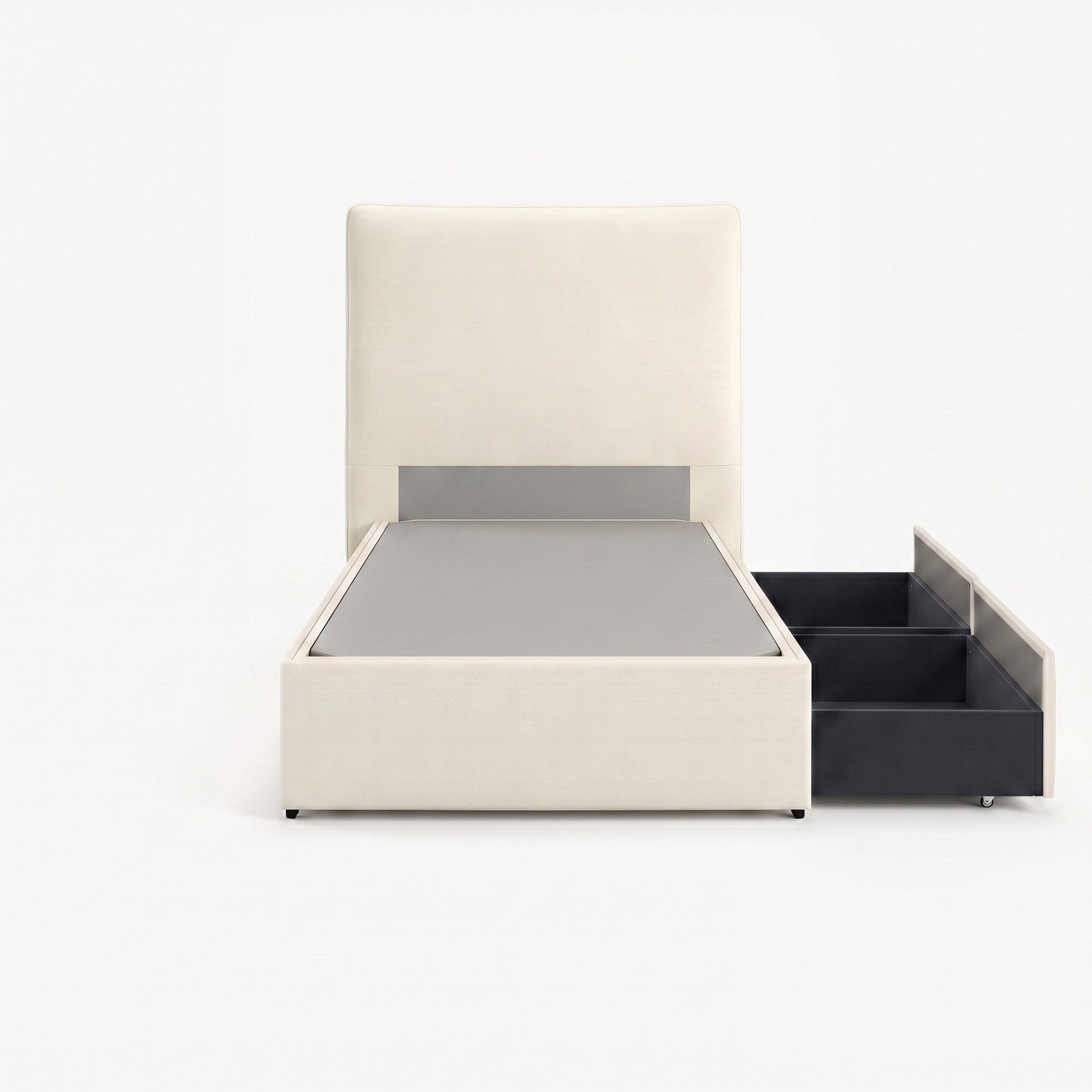 Lisbon single left drawer storage bed frame in white performance fabric
