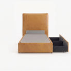 Lisbon single left drawer storage bed frame in chester tan leather
