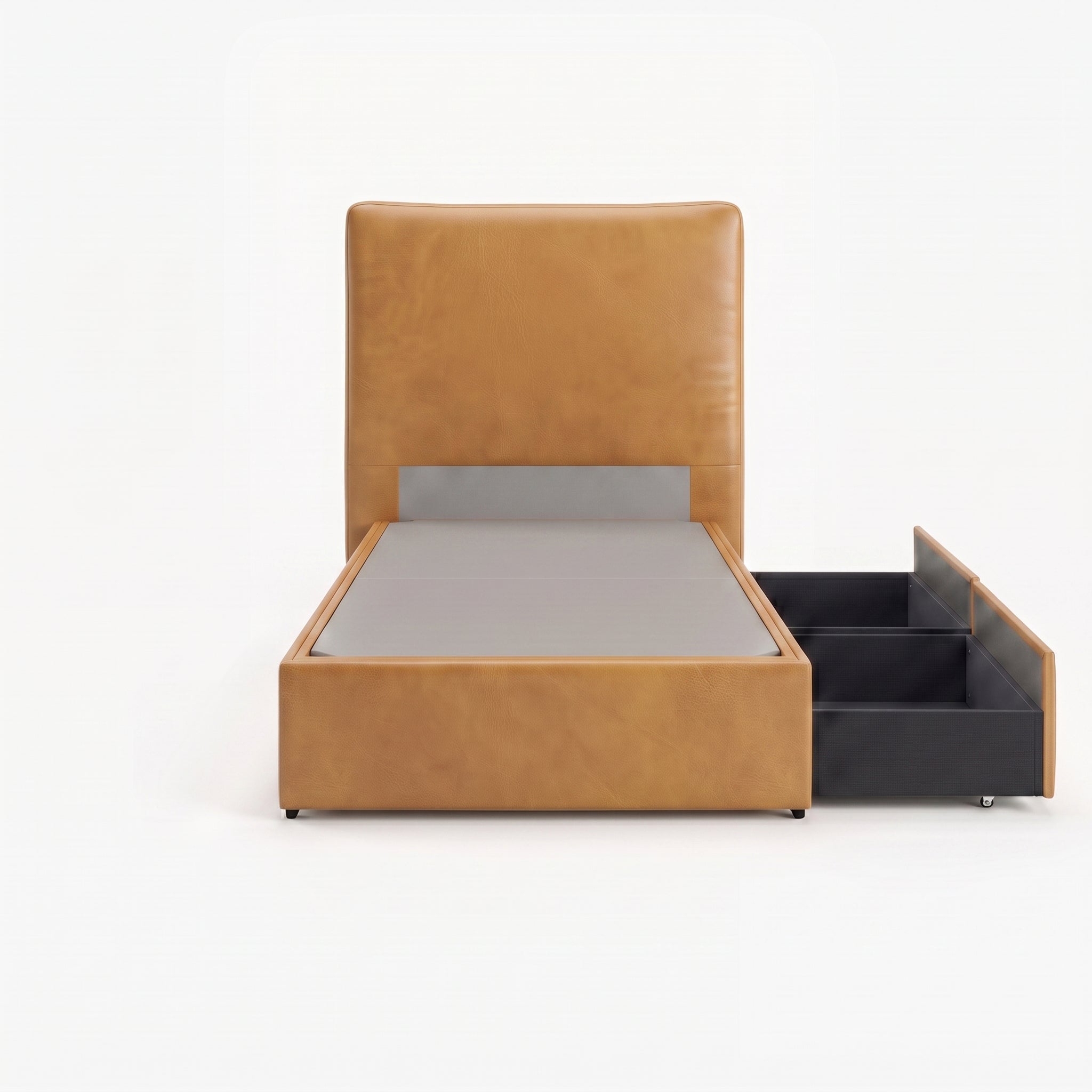 Lisbon single left drawer storage bed frame in chester tan leather
