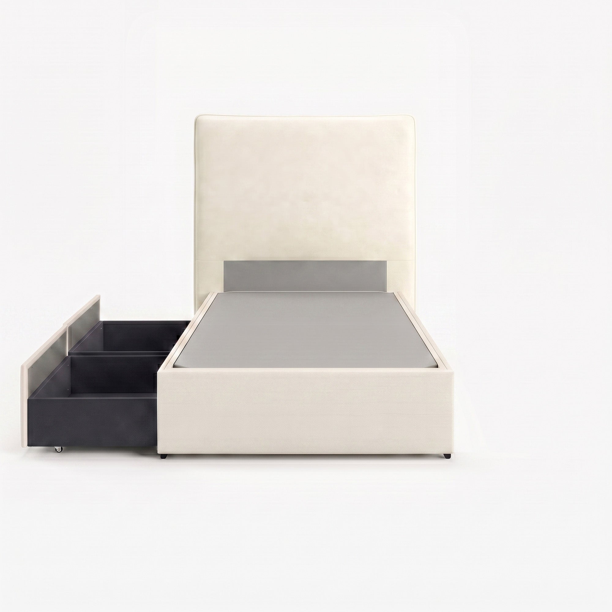 Lisbon single right drawer storage bed frame in white performance fabric

