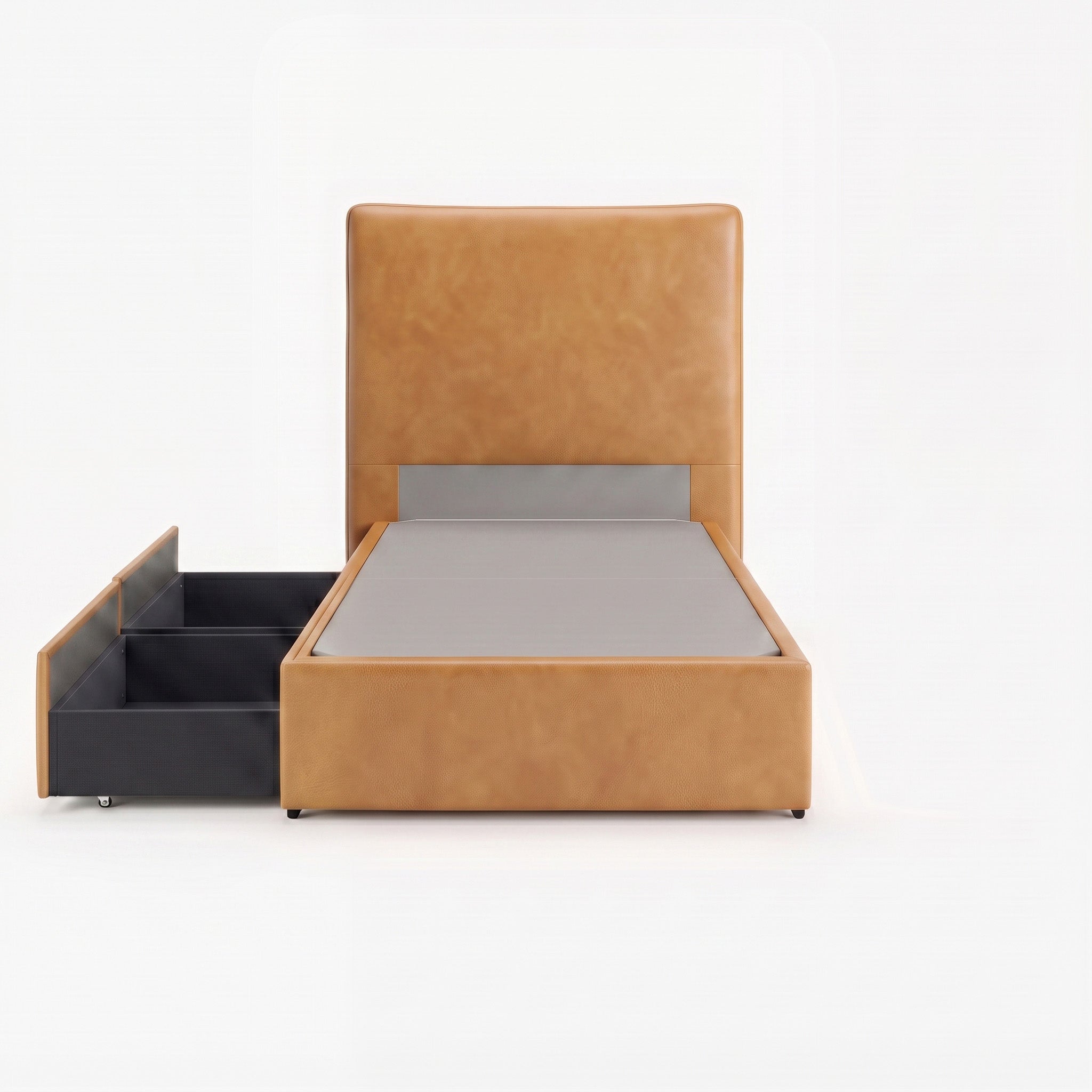 Lisbon single right drawer storage bed frame in chester tan leather
