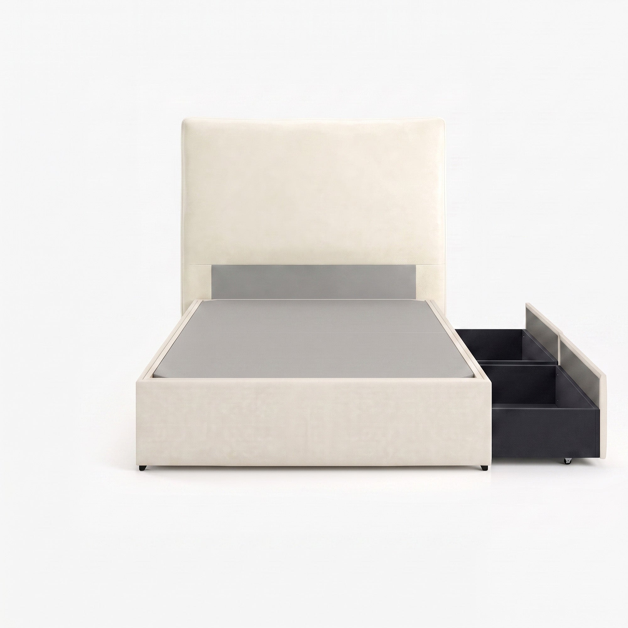 Lisbon super single left drawer storage bed frame in white performance fabric

