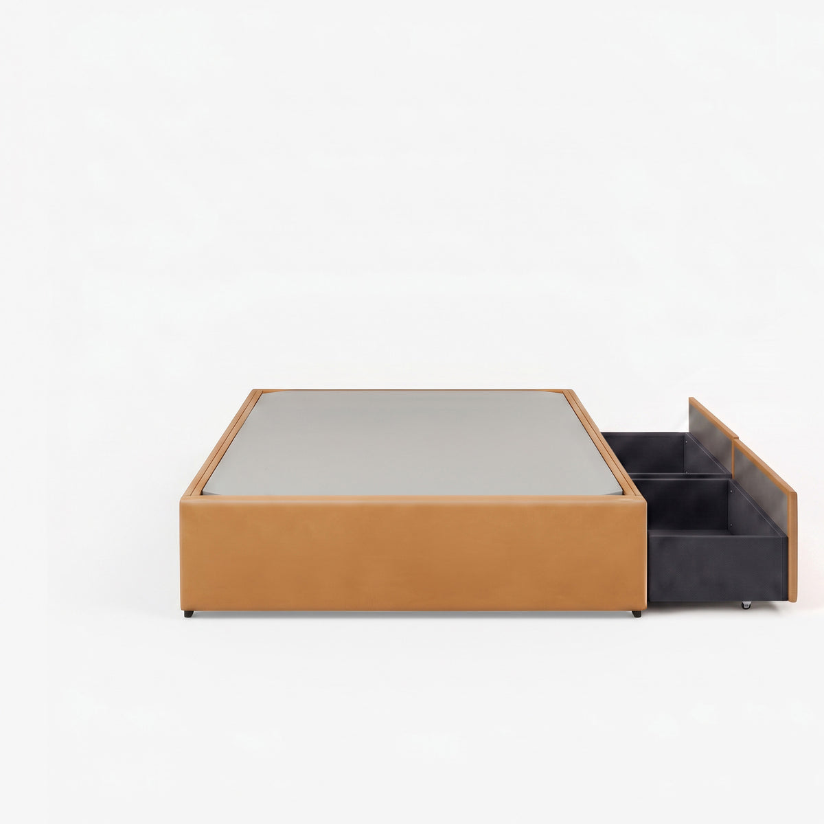 Lisbon super single right drawer storage bed frame in chester tan leather
