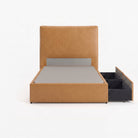Lisbon super single left drawer storage bed frame in chester tan leather
