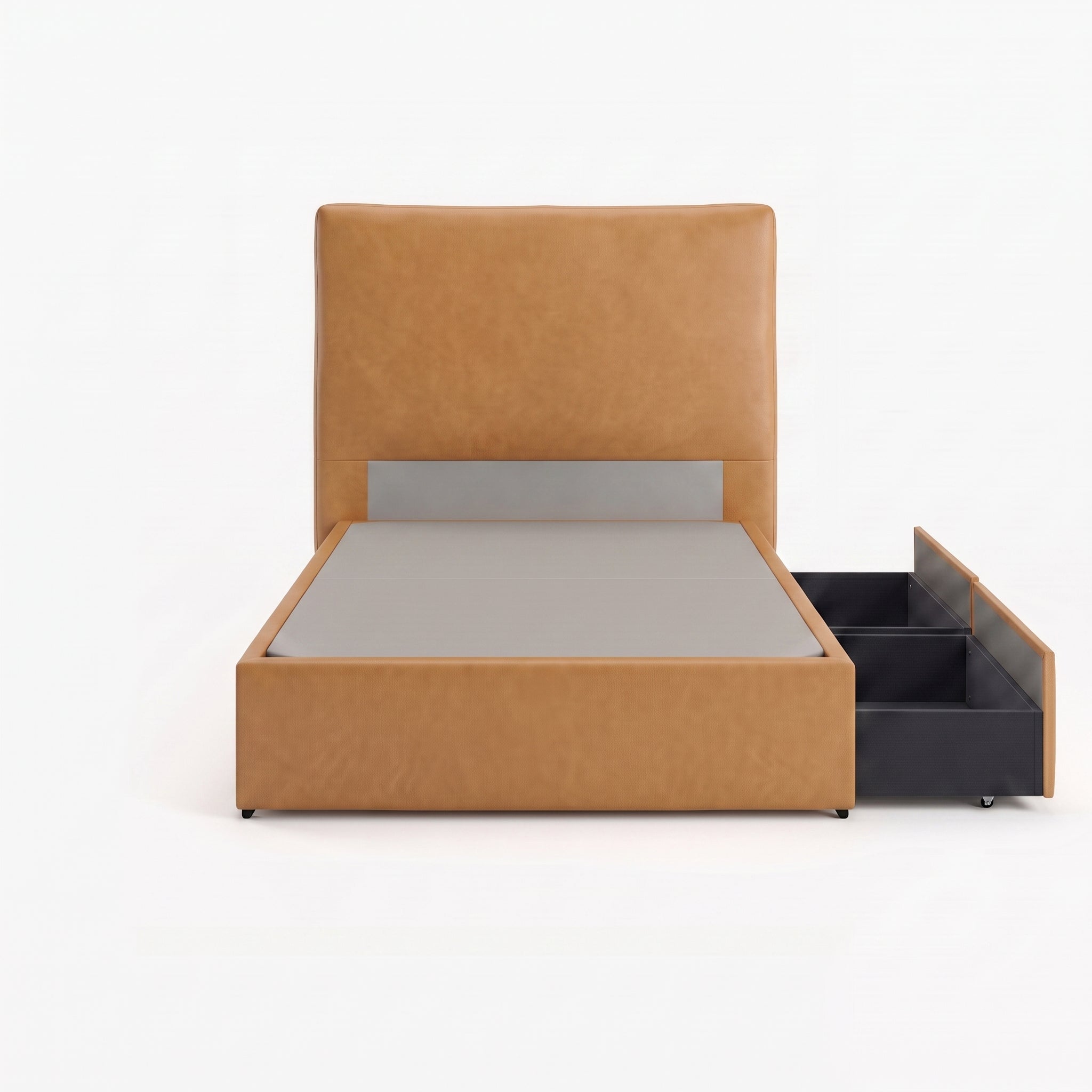 Lisbon super single left drawer storage bed frame in chester tan leather
