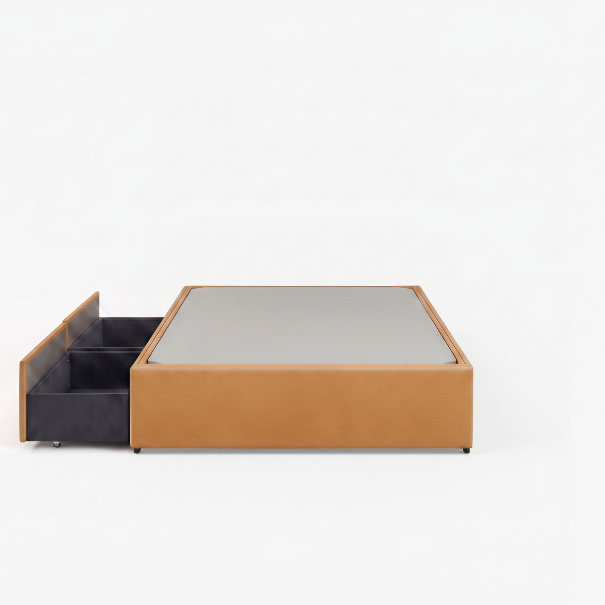 Lisbon super single right drawer storage bed frame in chester tan leather
