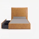 Lisbon super single right drawer storage bed frame in chester tan leather