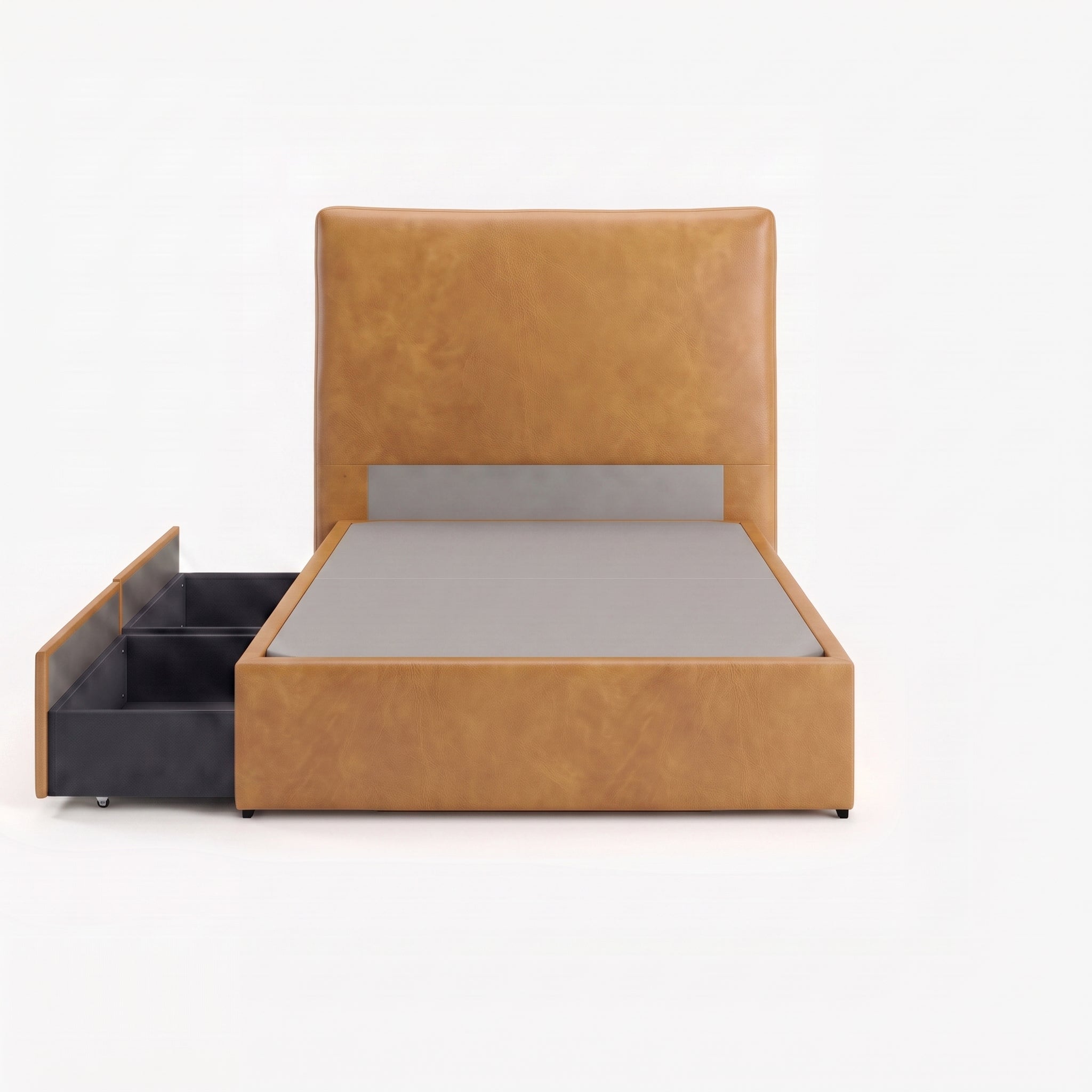 Lisbon super single right drawer storage bed frame in chester tan leather