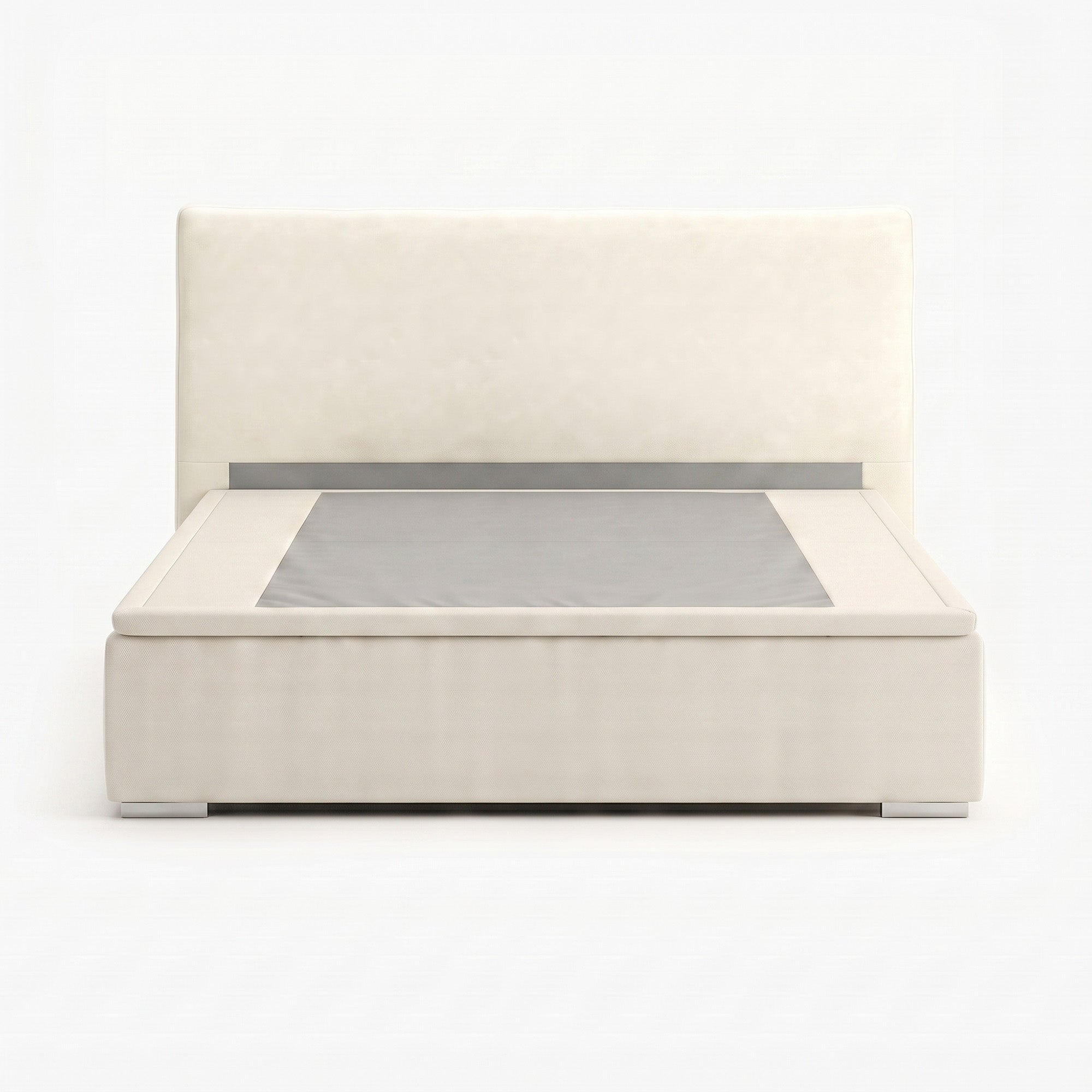 Lisbon king high lift up storage bed frame in white performance fabric
