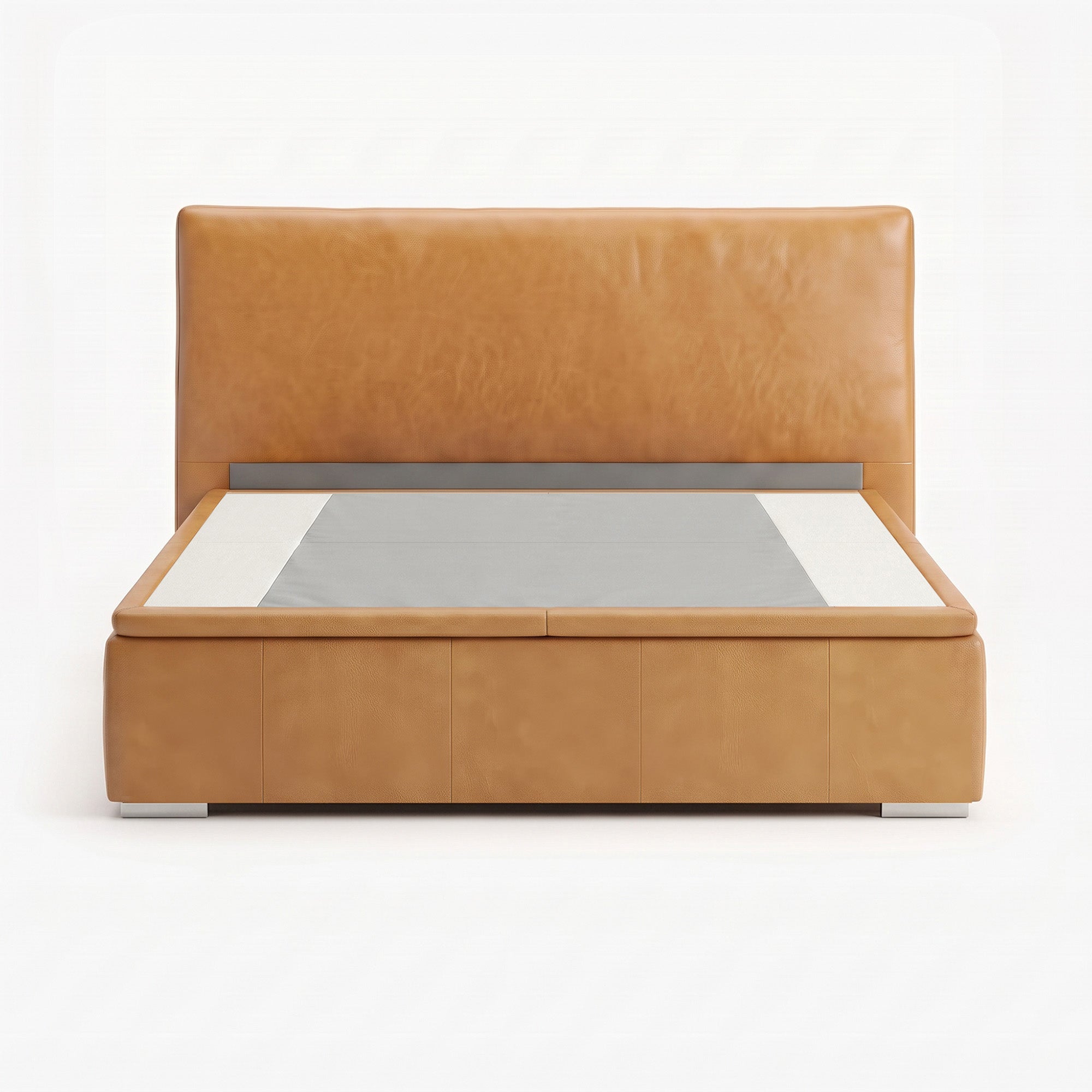Lisbon king high lift up storage bed frame in chester tan leather
