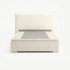 Lisbon queen high lift up storage bed frame in white performance fabric
