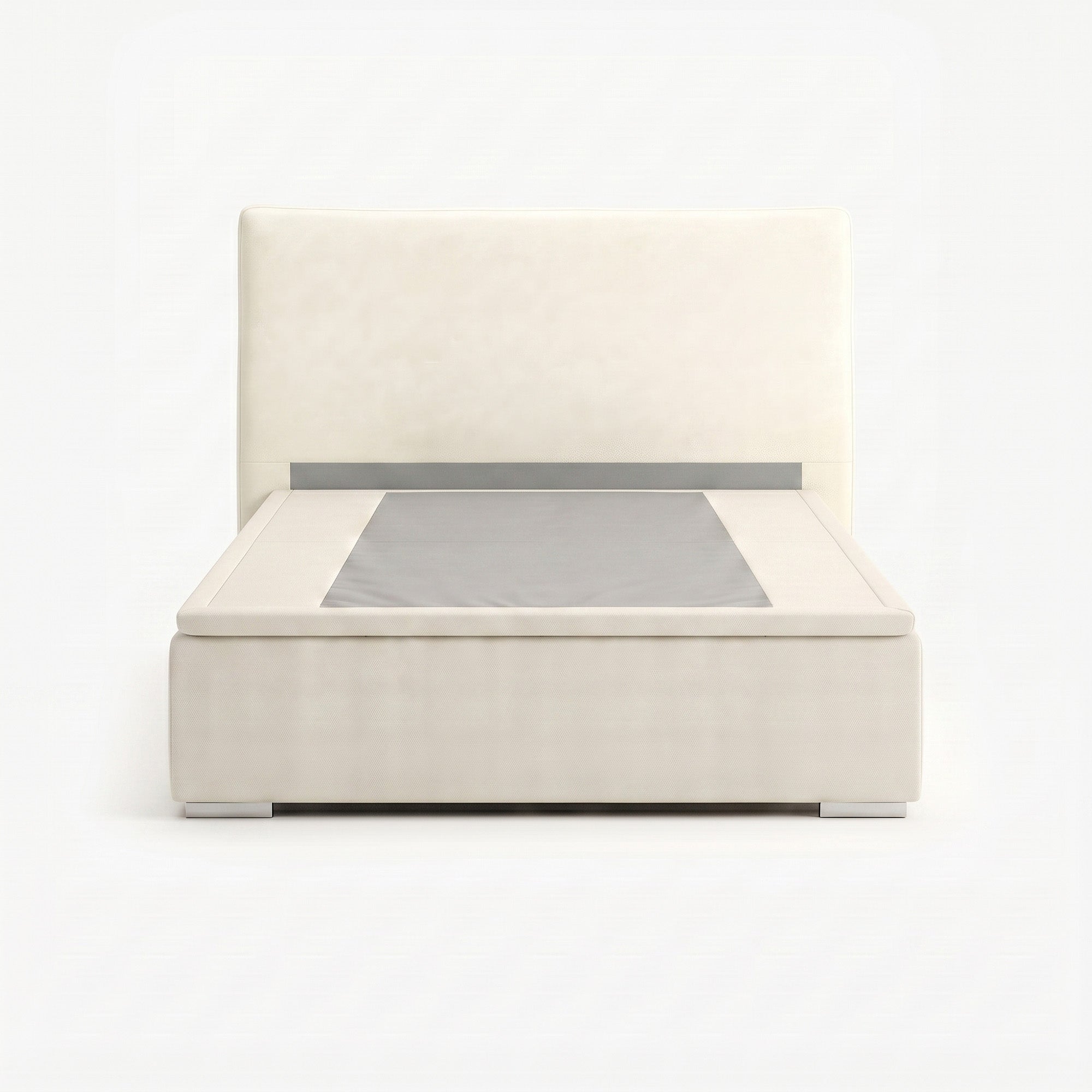 Lisbon queen high lift up storage bed frame in white performance fabric