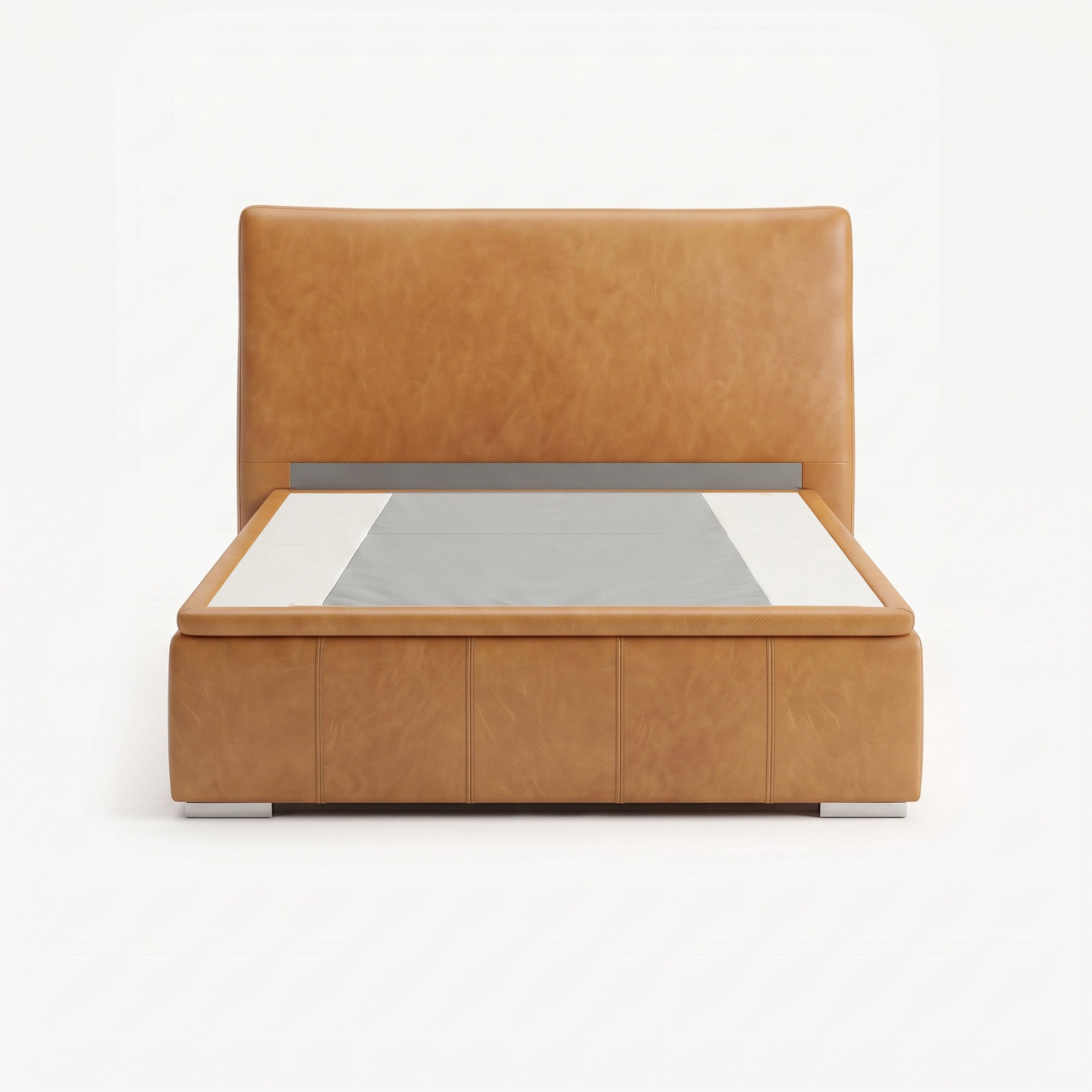 Lisbon queen high lift up storage bed frame in chester tan leather
