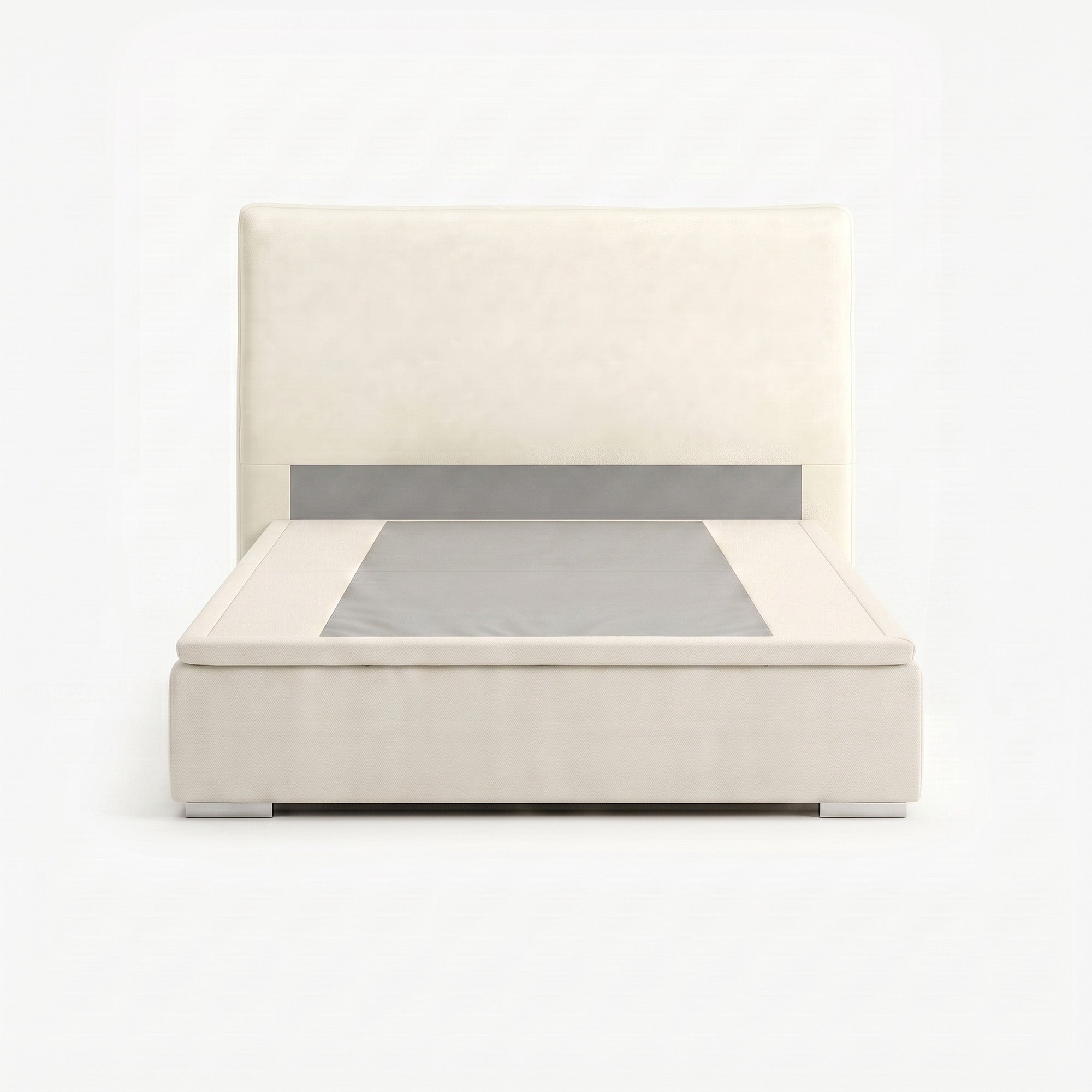 Lisbon queen lift up storage bed frame in white performance fabric
