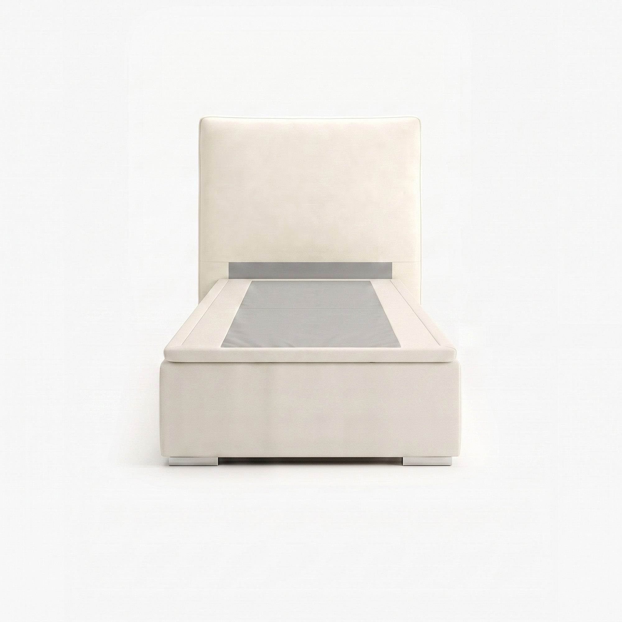 Lisbon single high lift up storage bed frame in white performance fabric
