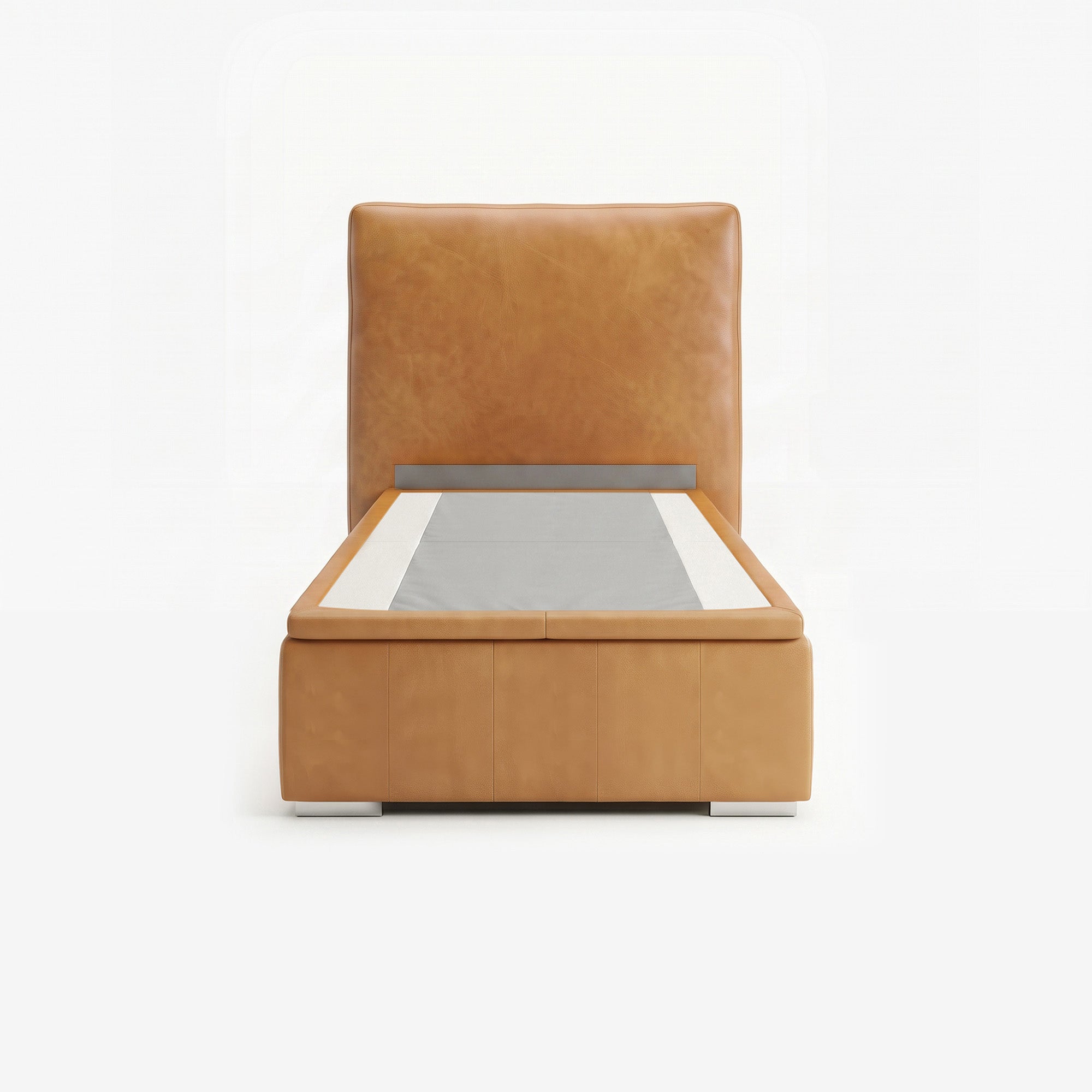 Lisbon single high lift up storage bed frame in chester tan leather
