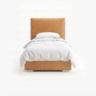 Lisbon single lift up storage bed frame in chester tan leather
