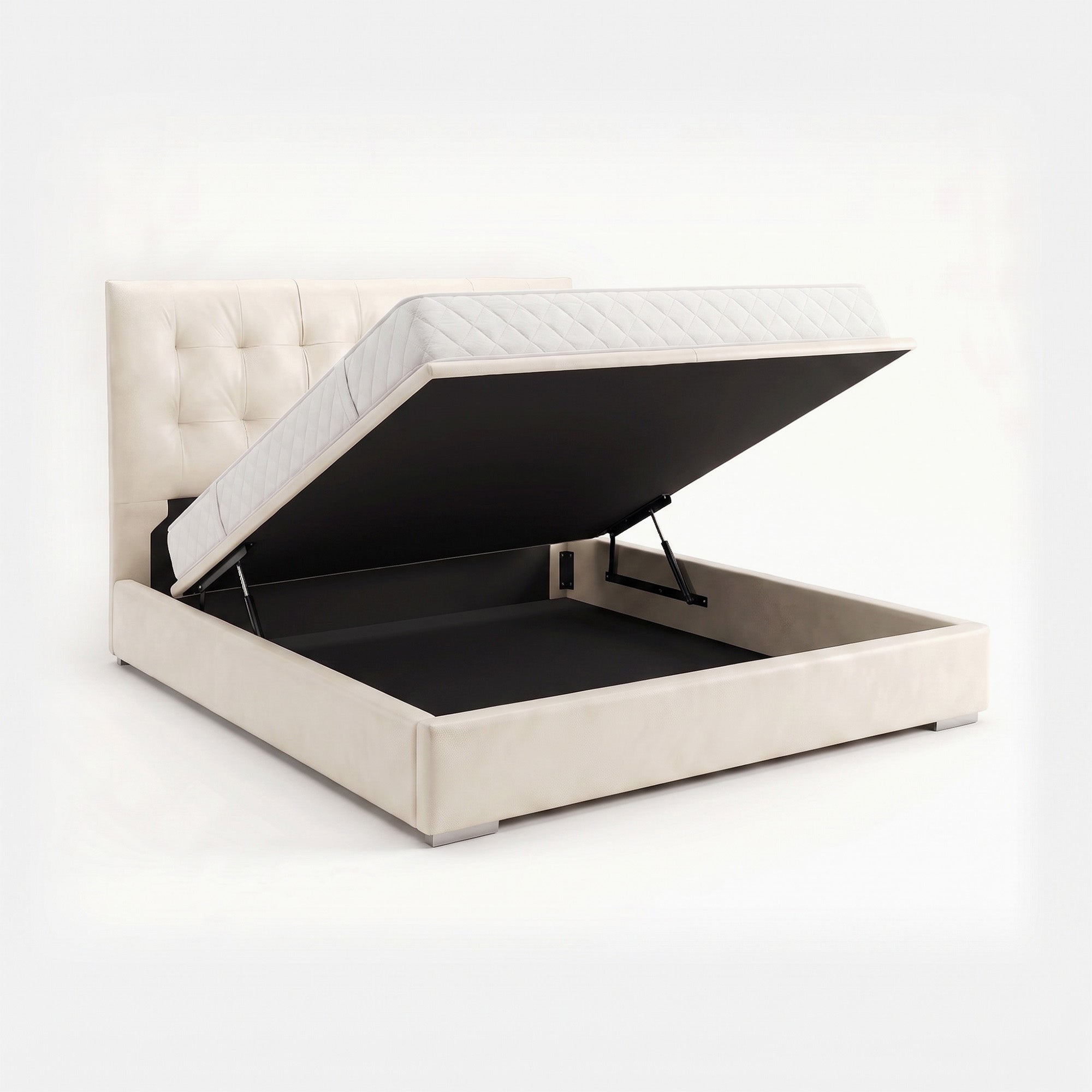 Lisbon lift up storage bed frame open in white performance fabric
